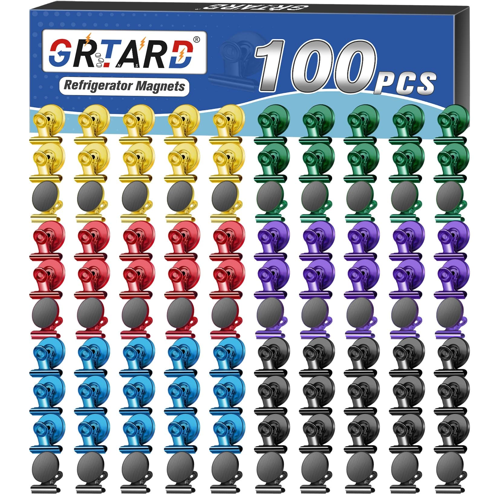 Grtard 100 Pack Magnetic Clips, Mixed Color Magnet Clips for Fridge, Strong Magn - Image 1