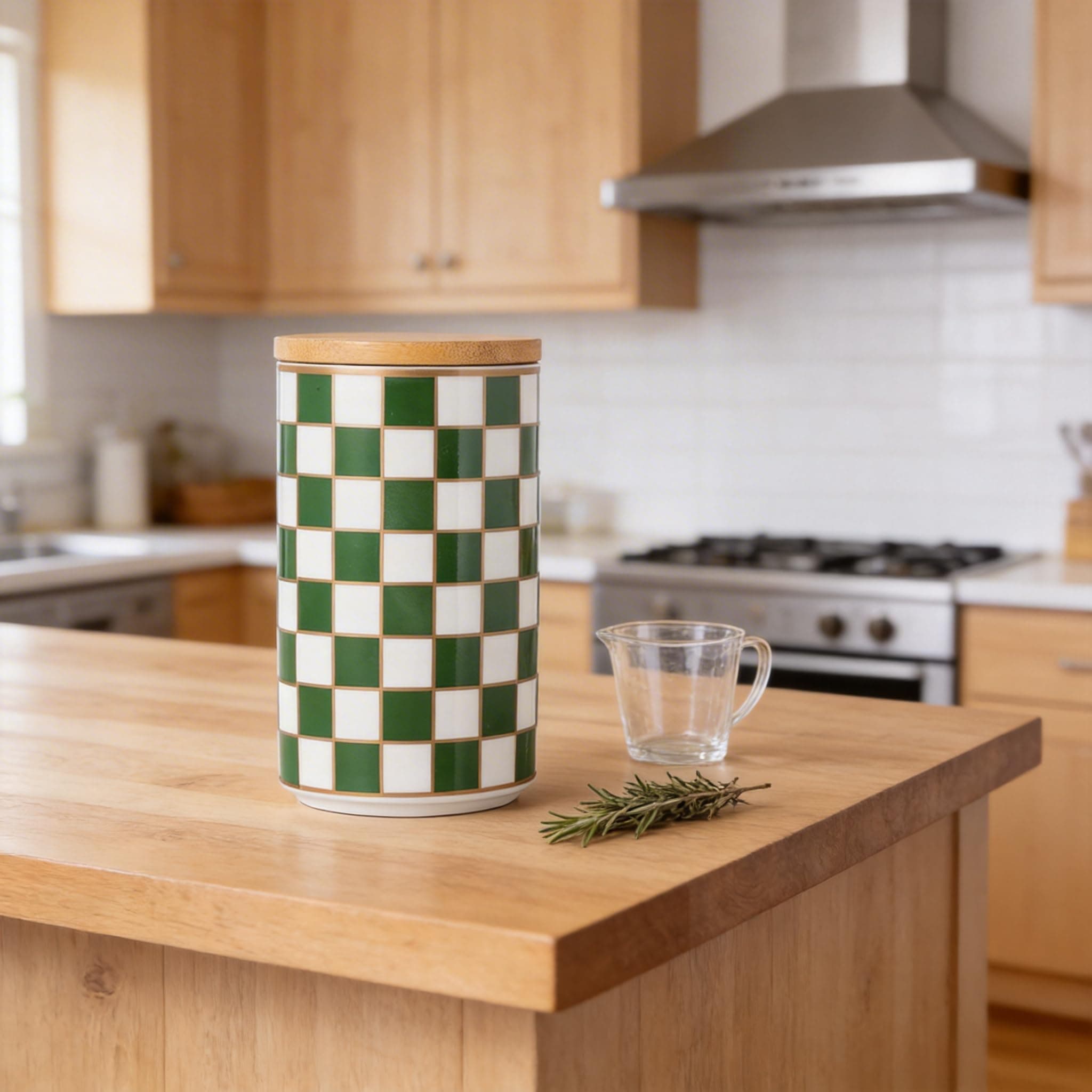 XYQXYQ Kitchen Countertop Ceramic Checkered Canisters,Black And White Food Stora - Thumbnail 5