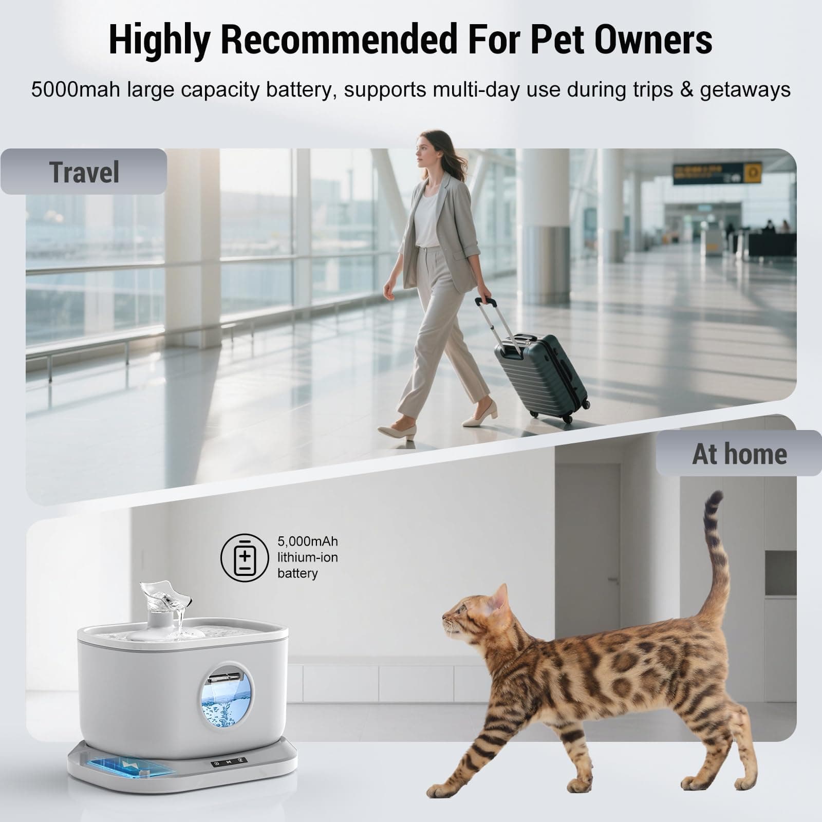 Wireless Cat Water Fountain Battery Operated 2.6L Pet Fountain Motion Sensor BPA - Thumbnail 5