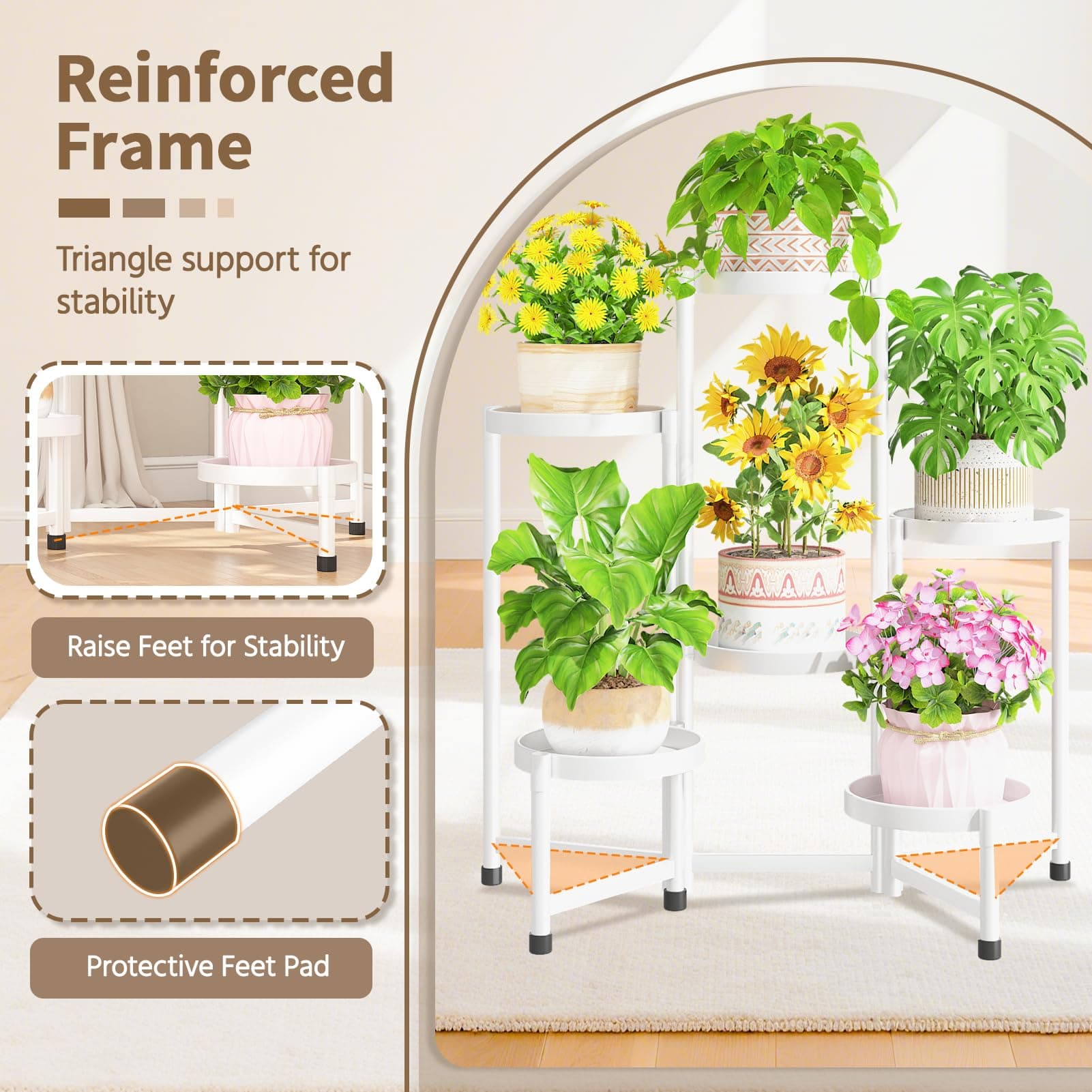 LASZOLA 6 Tiered Folding Tall Plant Stand Indoor for Multiple Large Planter, Hea - Thumbnail 3