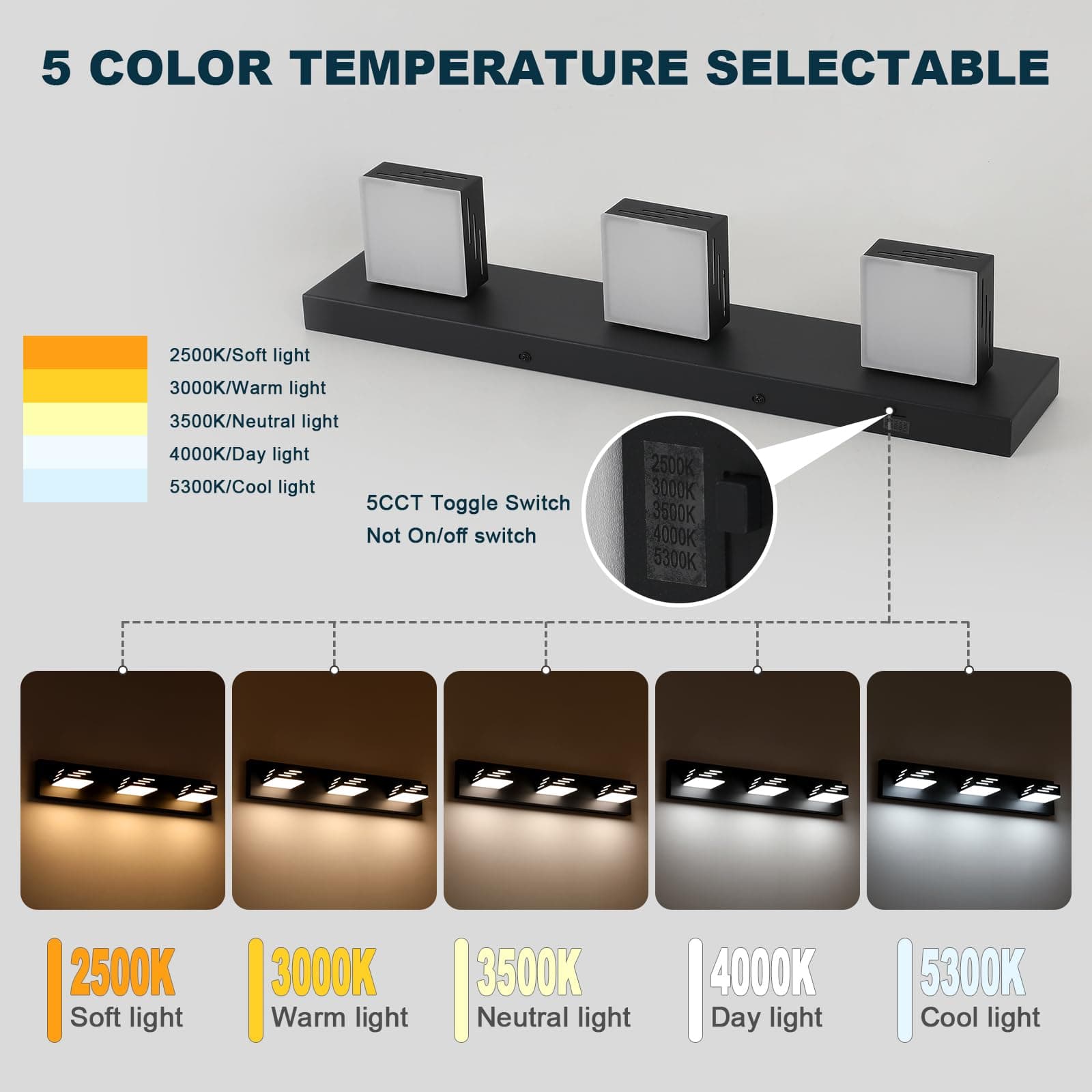 Joosenhouse 3-Light Black Bathroom Vanity Light 5CCT Dimmable LED Mirror Lightin - Thumbnail 3