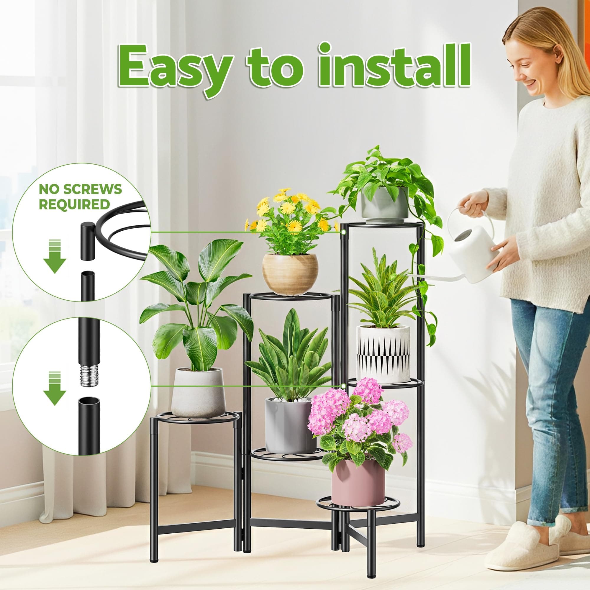 NQW Outdoor Plant Stands for Patio Corner Tall Plant Stand Indoor Metal Flower P - Thumbnail 6
