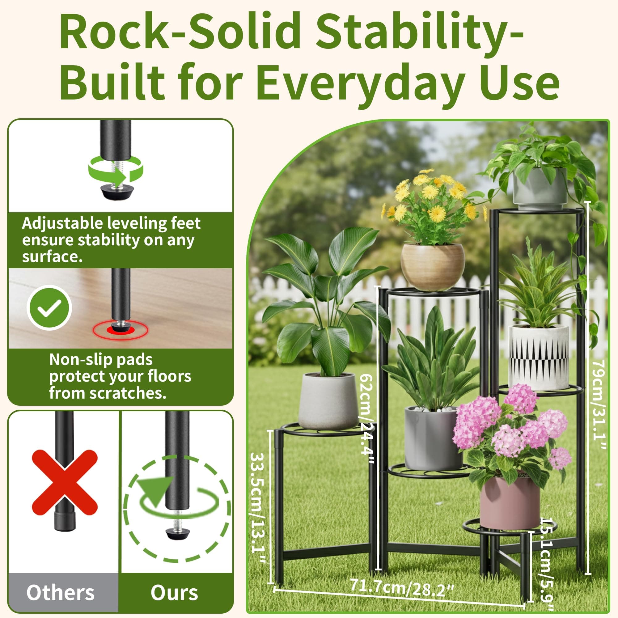 NQW Outdoor Plant Stands for Patio Corner Tall Plant Stand Indoor Metal Flower P - Thumbnail 3