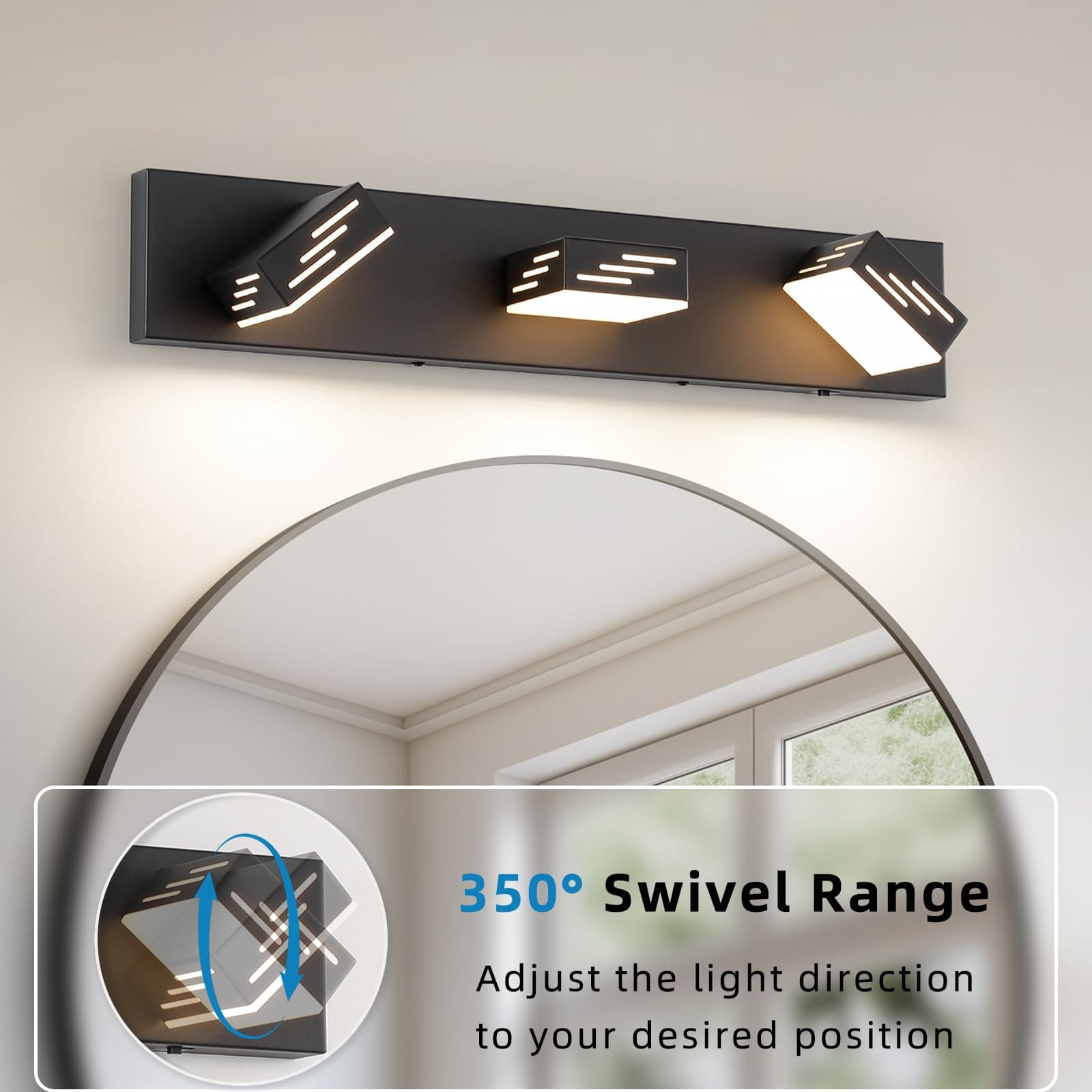 Joosenhouse 3-Light Black Bathroom Vanity Light 5CCT Dimmable LED Mirror Lightin - Thumbnail 5