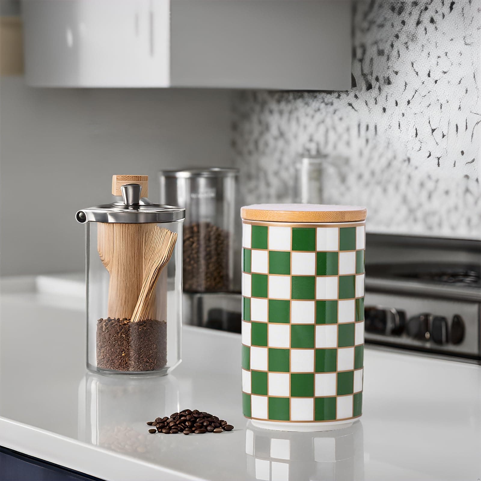 XYQXYQ Kitchen Countertop Ceramic Checkered Canisters,Black And White Food Stora - Thumbnail 9