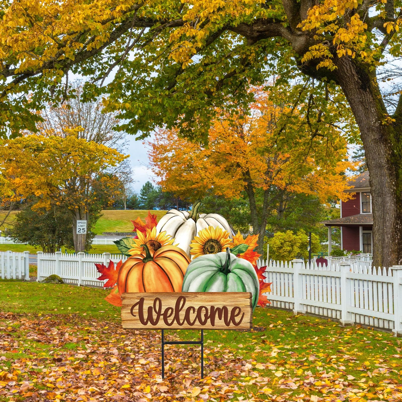 JarThenaAMCS Fall Pumpkin Metal Garden Stakes Green Orange White Pumpkin Decorat - Thumbnail 6