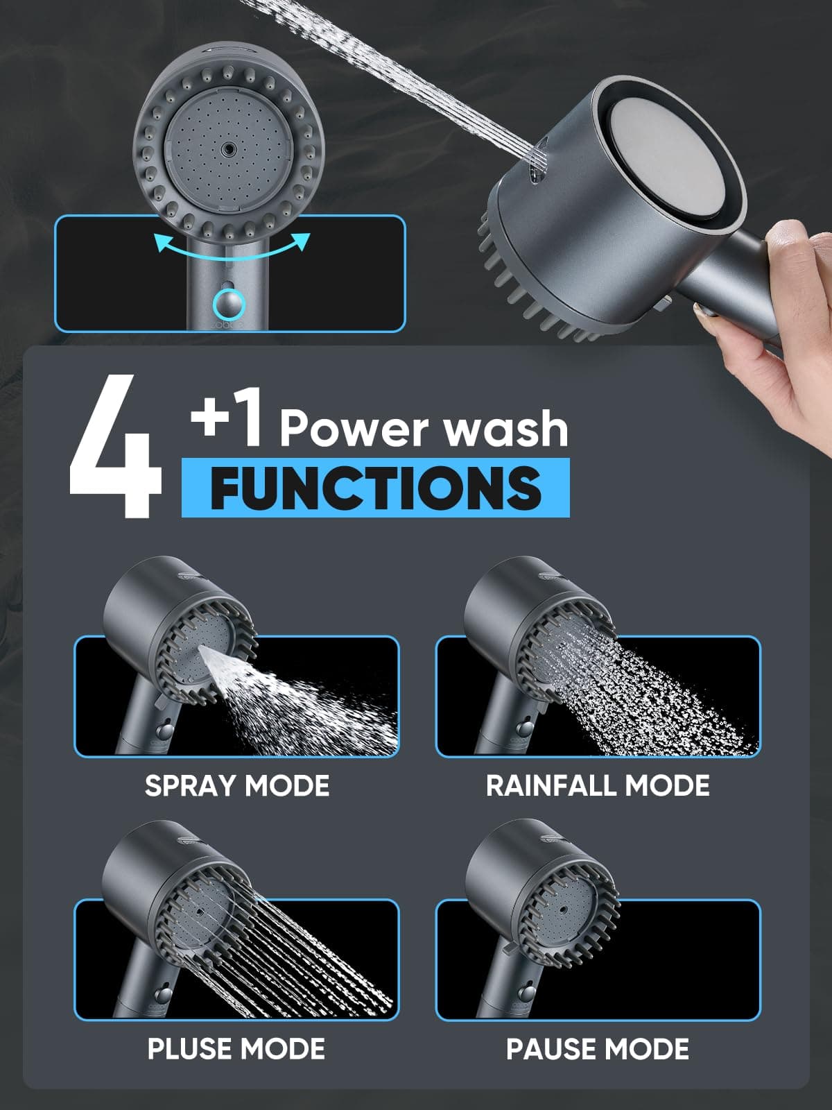 Cobbe Ion Drops Filtered Shower Head with Handheld, High Pressure 5 Spray Mode S - Thumbnail 6