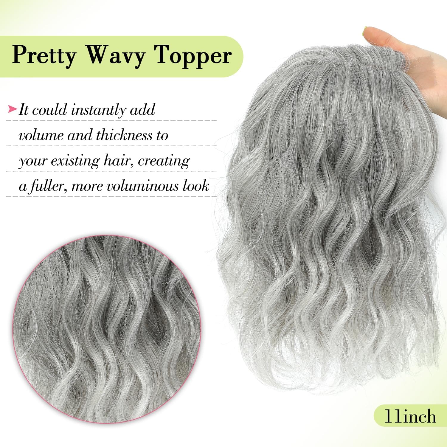 Ms Taj 11 Inch Short Wavy Hair Topper for Women with Thinning Hair, Natural Synt - Thumbnail 5