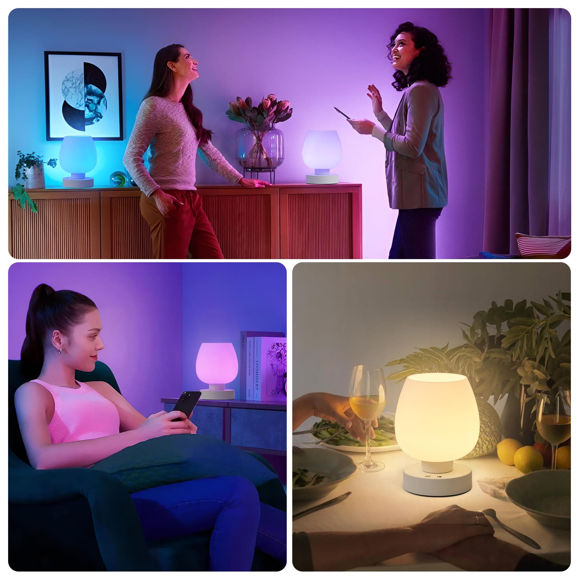 KARTOOSH Cordless Touch Bedside Table Lamp, Rechargeable Battery Operated Desk L - Thumbnail 8