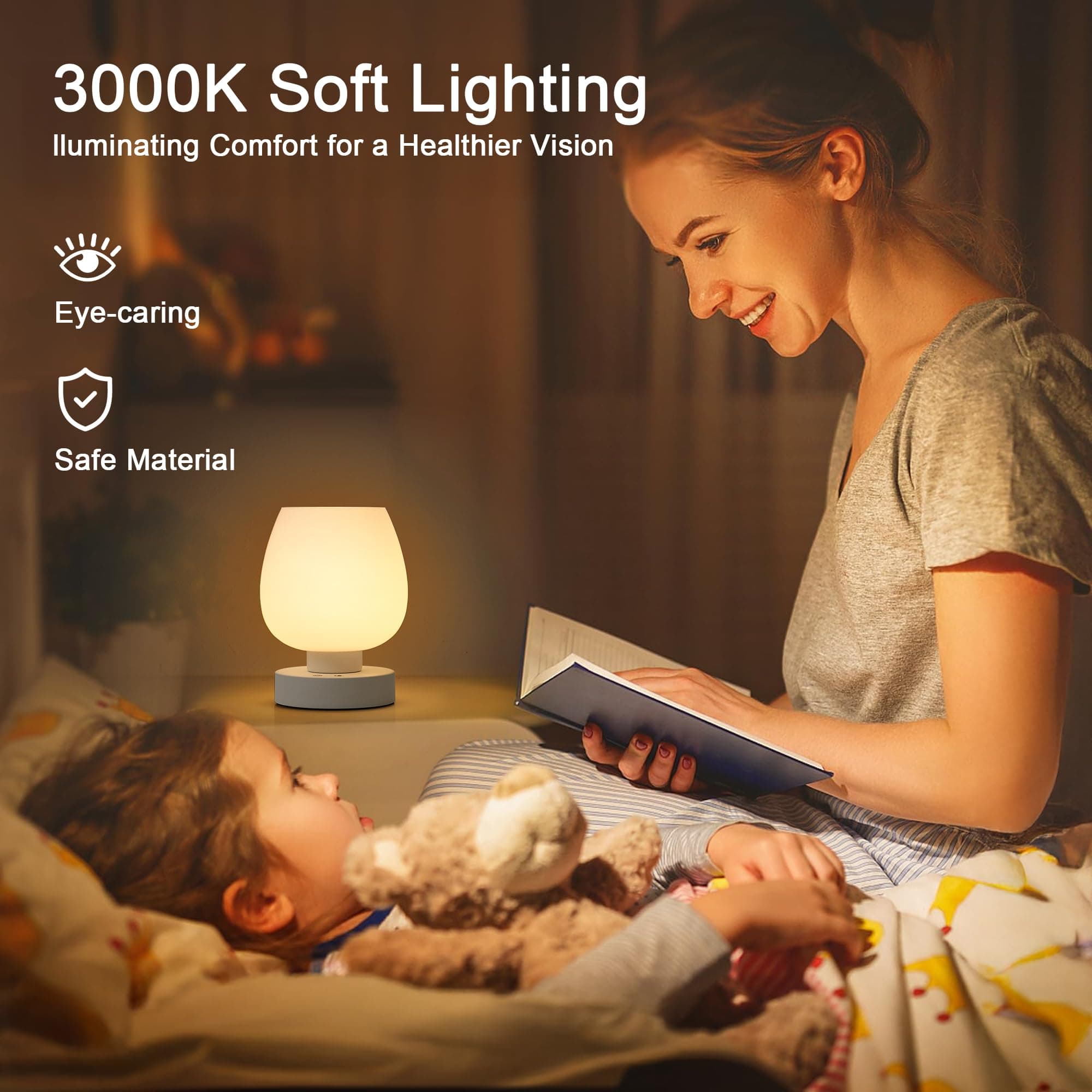 KARTOOSH Cordless Touch Bedside Table Lamp, Rechargeable Battery Operated Desk L - Thumbnail 6