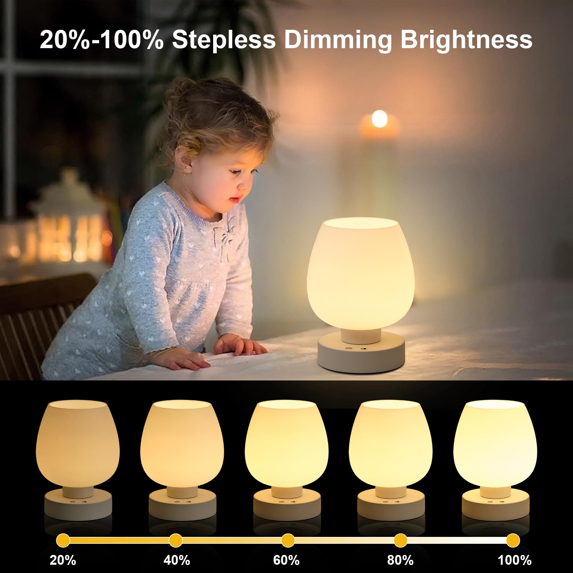 KARTOOSH Cordless Touch Bedside Table Lamp, Rechargeable Battery Operated Desk L - Thumbnail 5