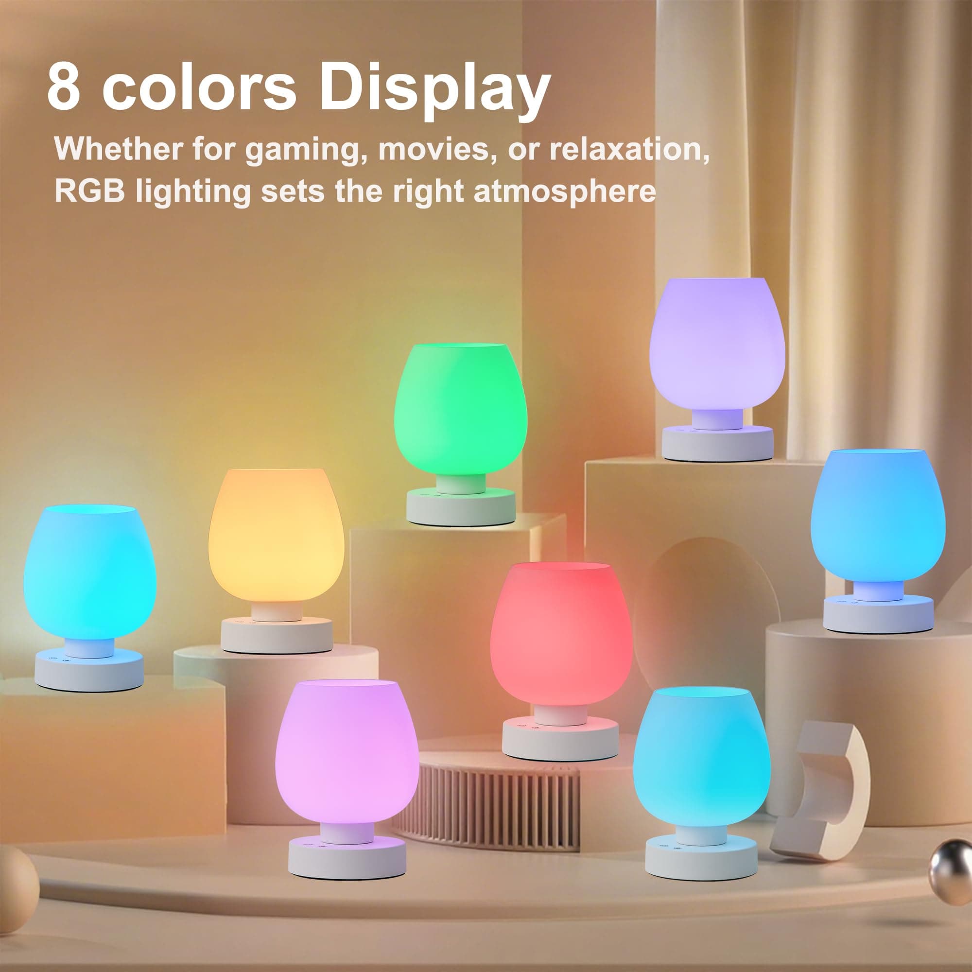 KARTOOSH Cordless Touch Bedside Table Lamp, Rechargeable Battery Operated Desk L - Thumbnail 4