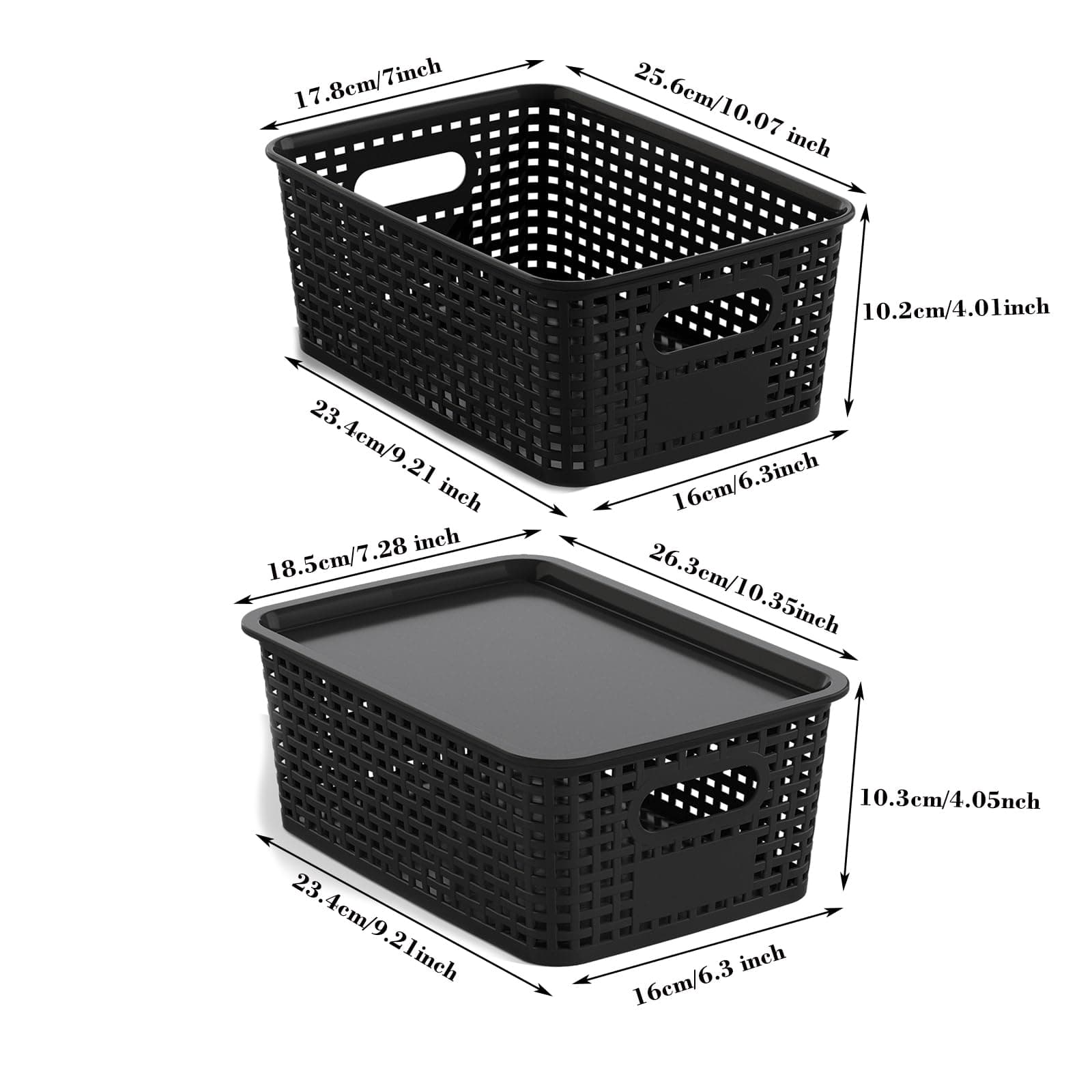 ORGIDOL Plastic Storage Basket with Lids 12 Pack Stackable Black Storage Bins Co - Thumbnail 7