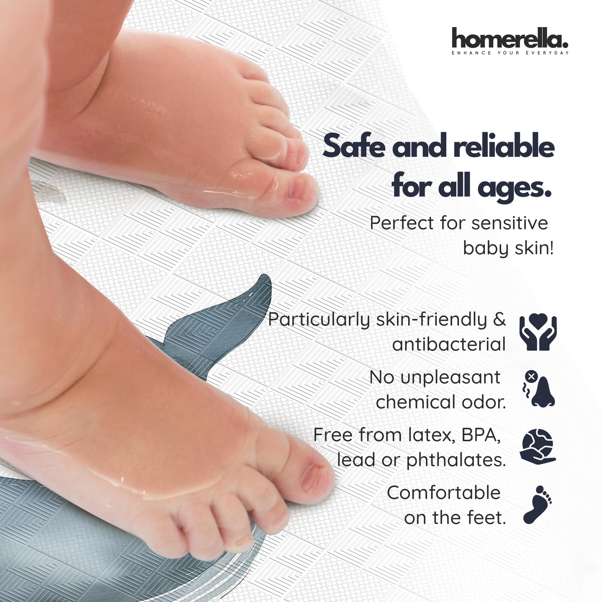 Homerella Bath Mat Non Slip Anti Mold Kids 40x16 BPA Free Washable Shower Mat wi - Thumbnail 2