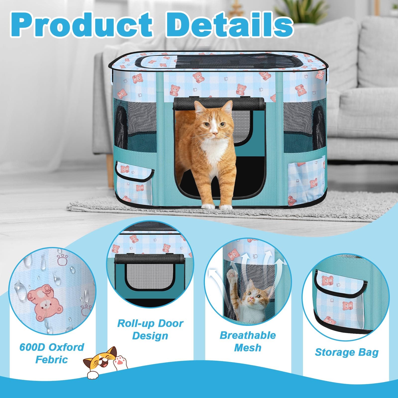 Foldable Dog Playpen Indoor,Expandable Puppy Playpen,Portable Pet Playpen for Sm - Thumbnail 2