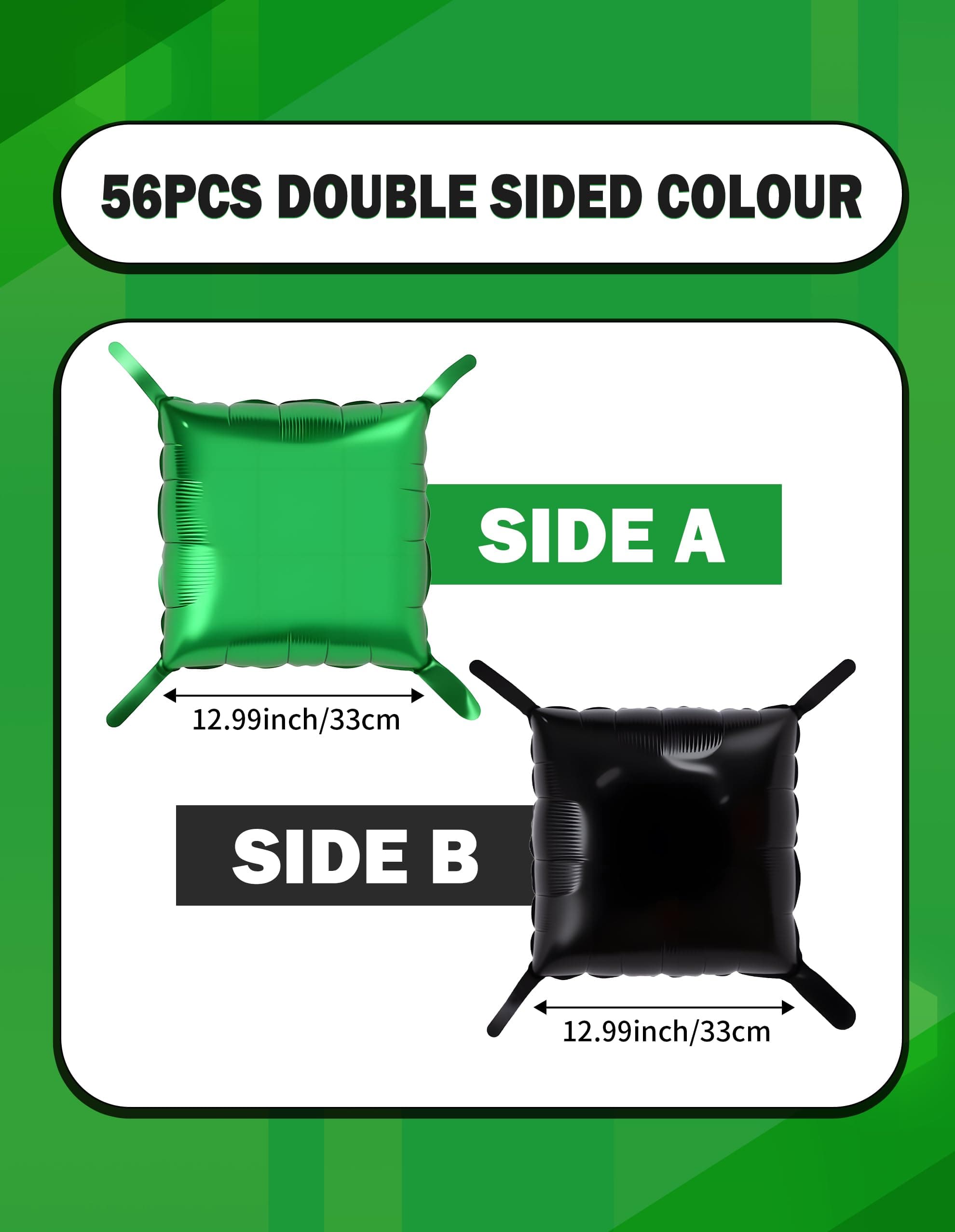 Green Pixel Miner Themed Party Square Balloon Wall Decorations, 56PCS Green Blac - Thumbnail 2
