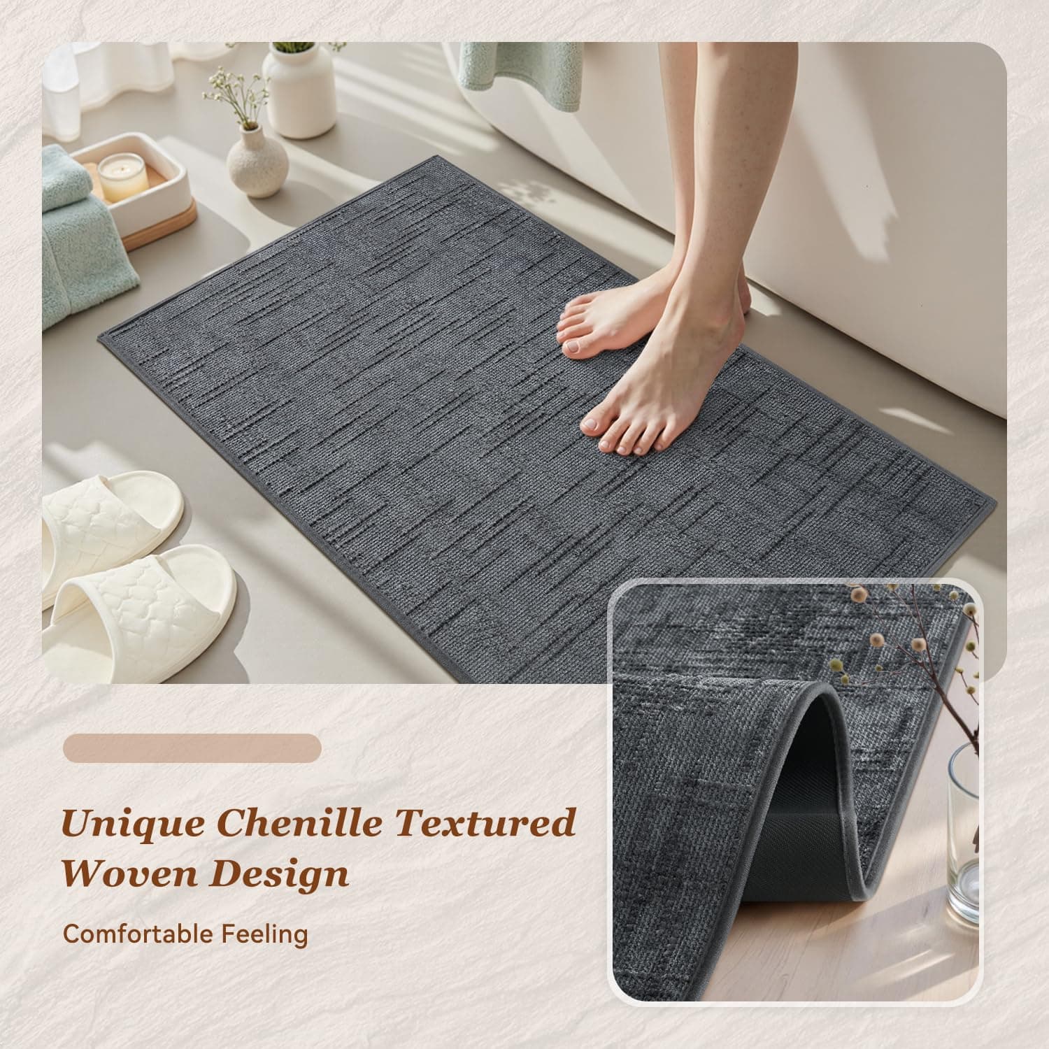 AMOAMI Bath Mat Non Slip Super Absorbent Quick Dry Bath Mats for Bathroom Floor - Thumbnail 4