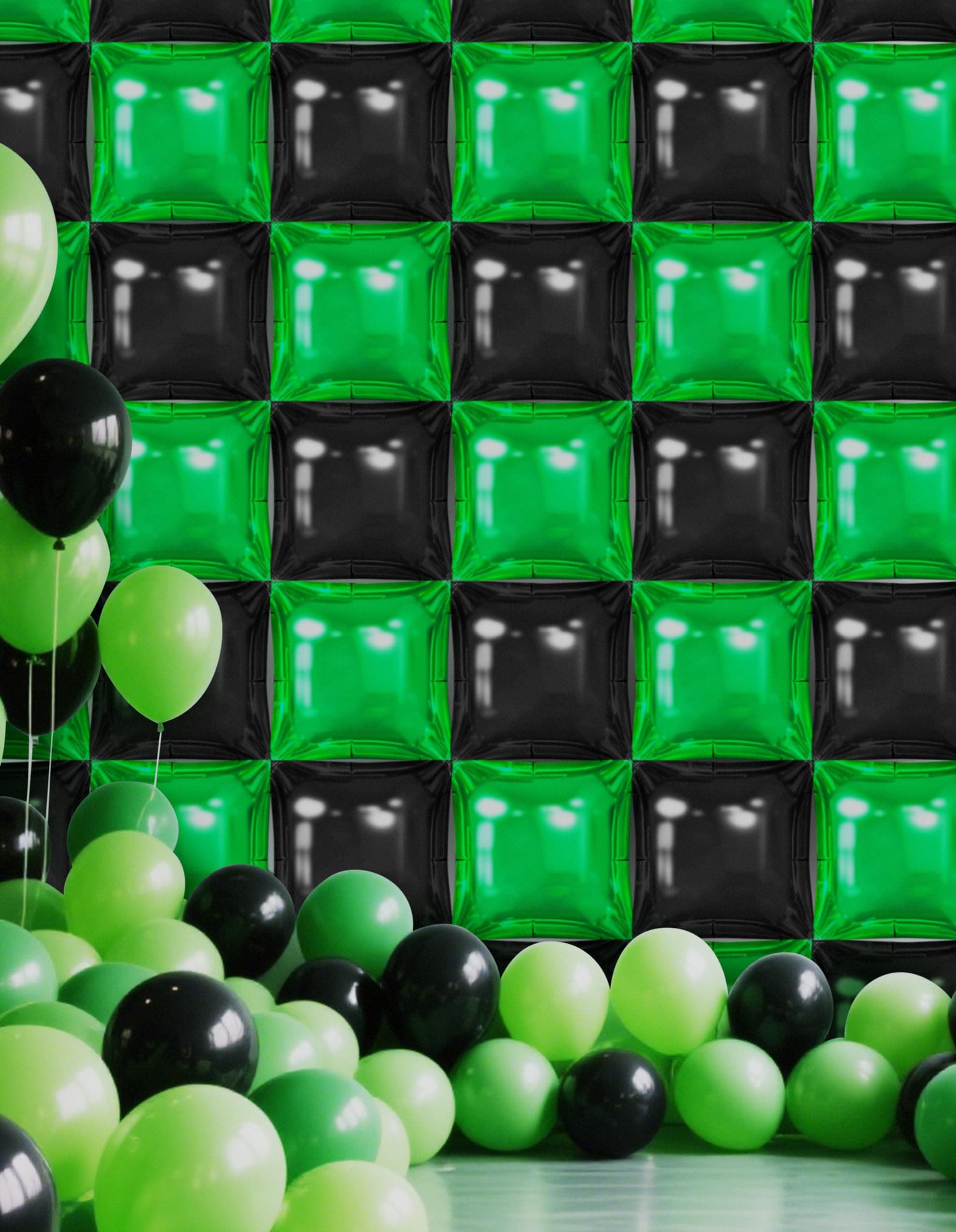 Green Pixel Miner Themed Party Square Balloon Wall Decorations, 56PCS Green Blac - Thumbnail 7