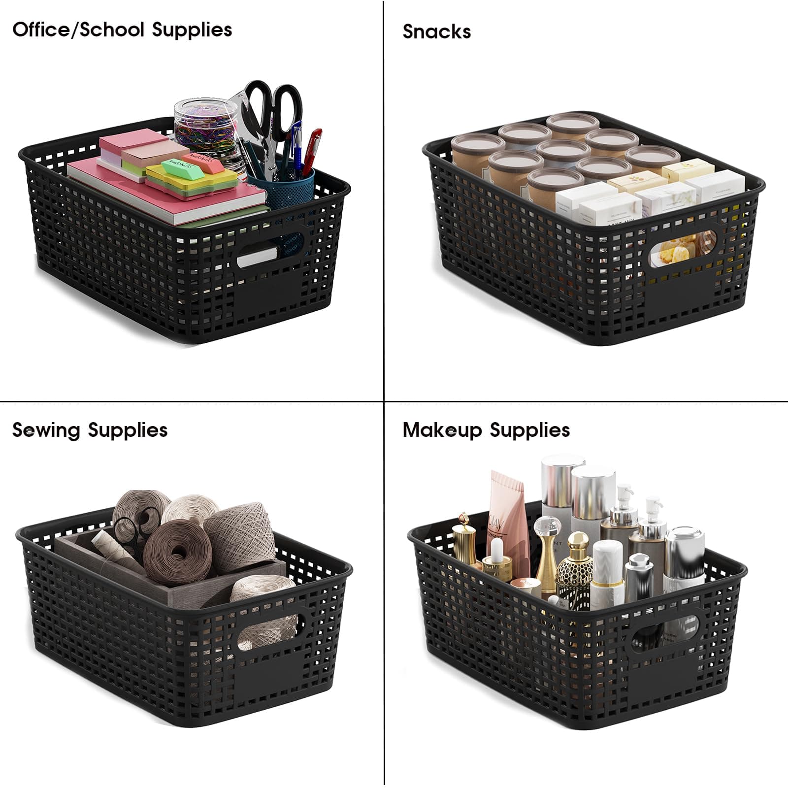ORGIDOL Plastic Storage Basket with Lids 12 Pack Stackable Black Storage Bins Co - Thumbnail 5