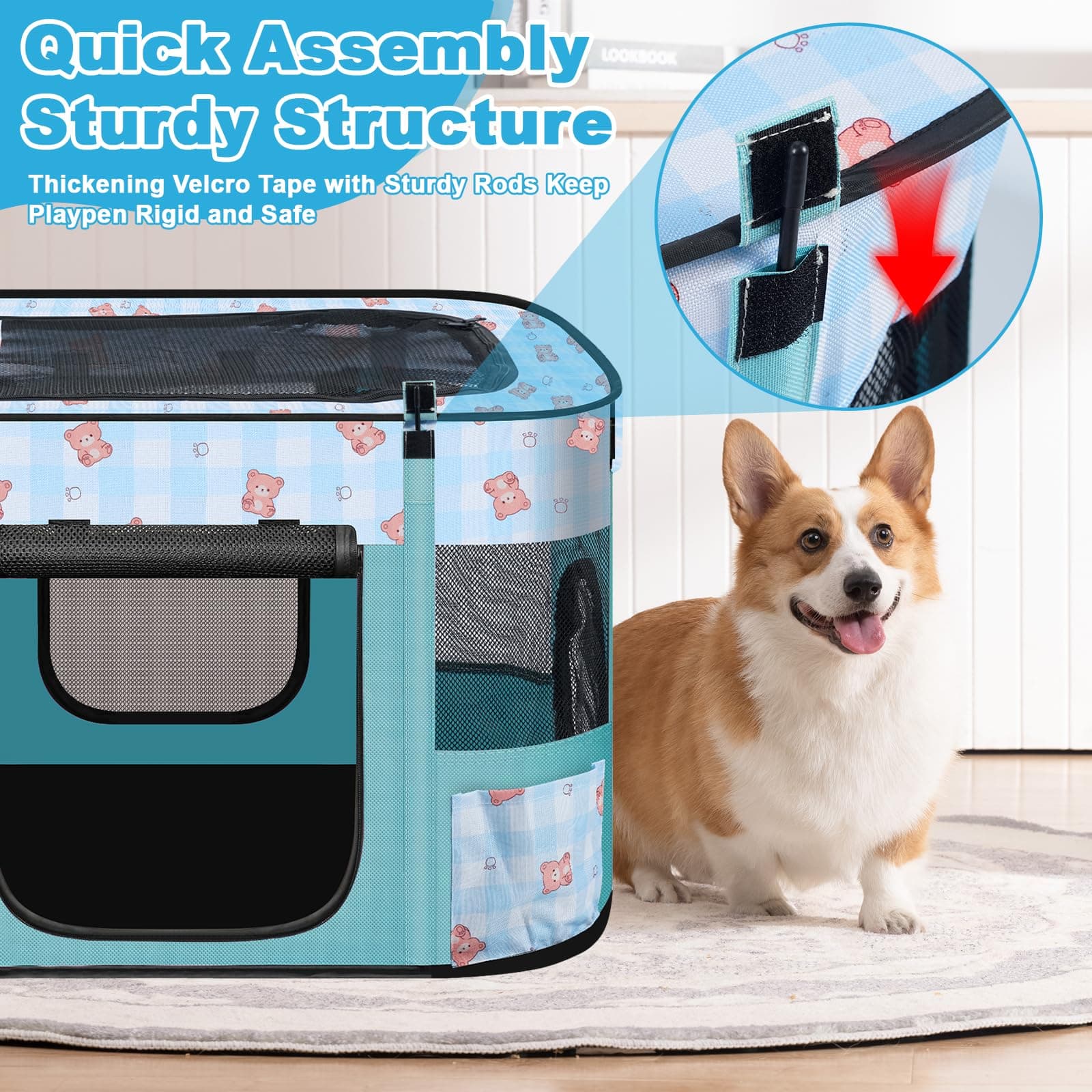 Foldable Dog Playpen Indoor,Expandable Puppy Playpen,Portable Pet Playpen for Sm - Thumbnail 5