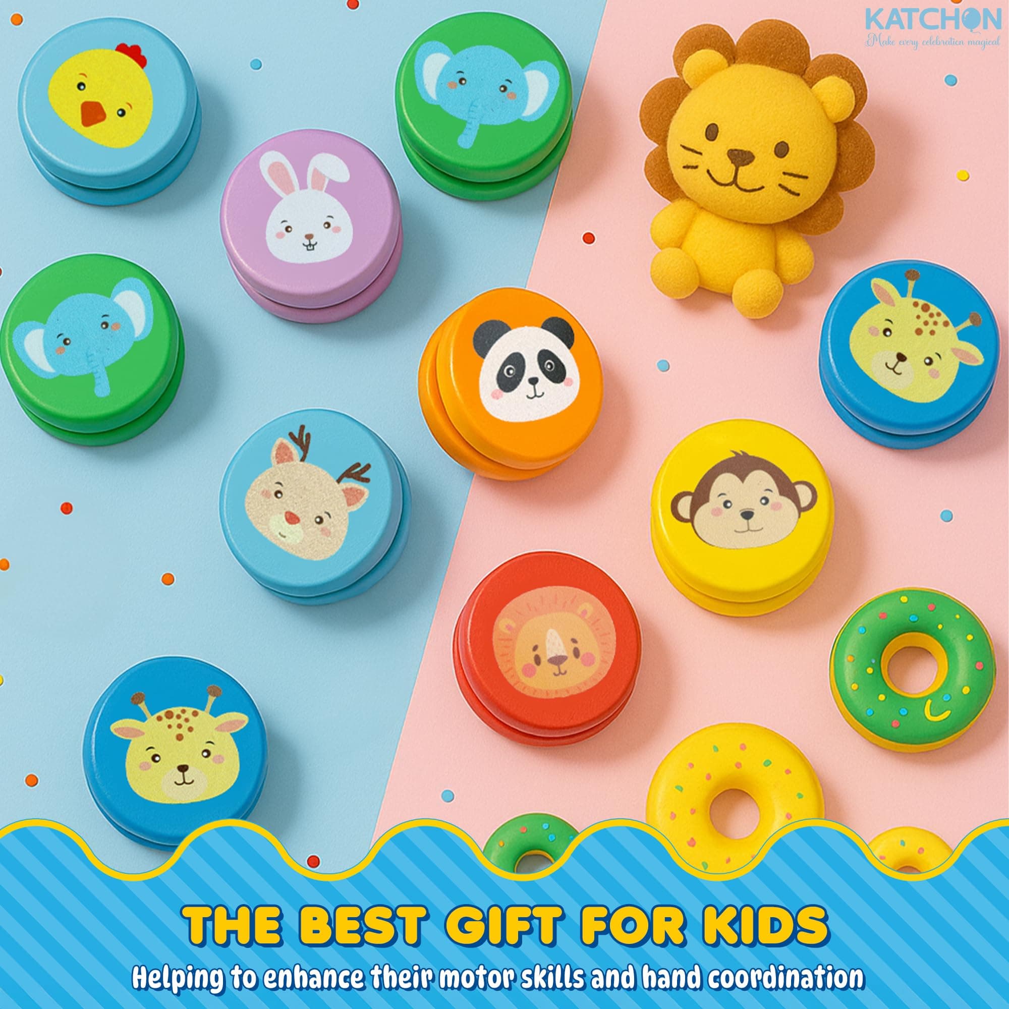 KatchOn Jungle Animals Yoyos Pack of 24 Yoyo Bulk Carnival Prizes Easter Basket - Thumbnail 5