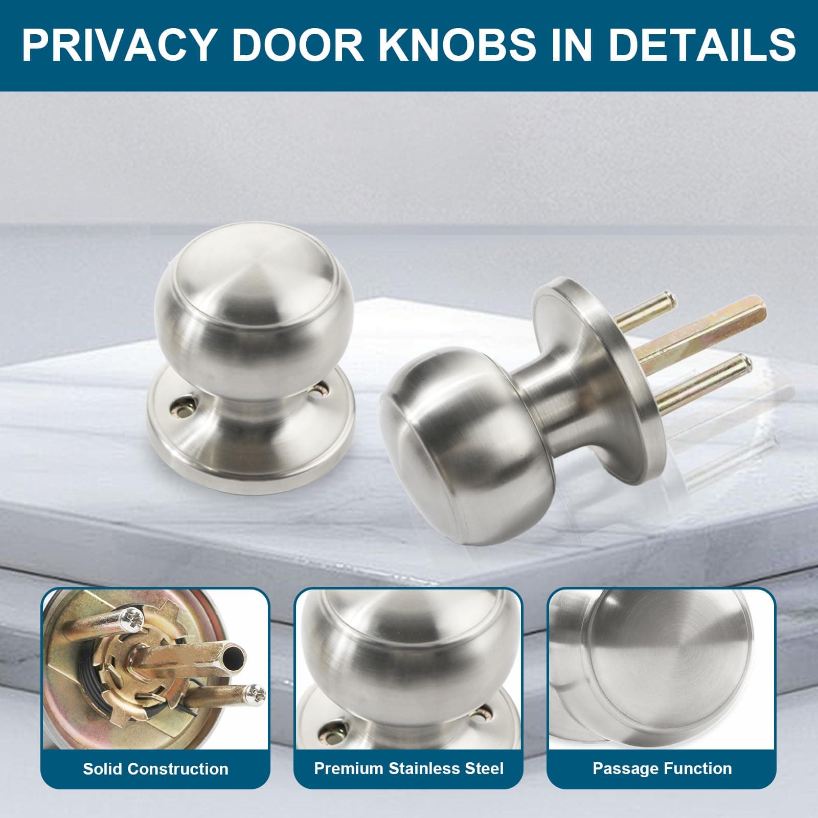 RAZCC Passage Door Knobs, 3 Pack Satin Nickel Door Knobs, for Hallway & Closet N - Thumbnail 7