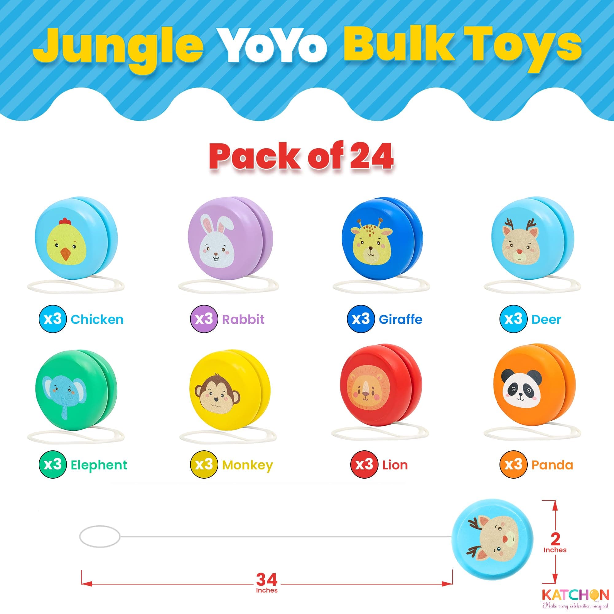 KatchOn Jungle Animals Yoyos Pack of 24 Yoyo Bulk Carnival Prizes Easter Basket - Thumbnail 2