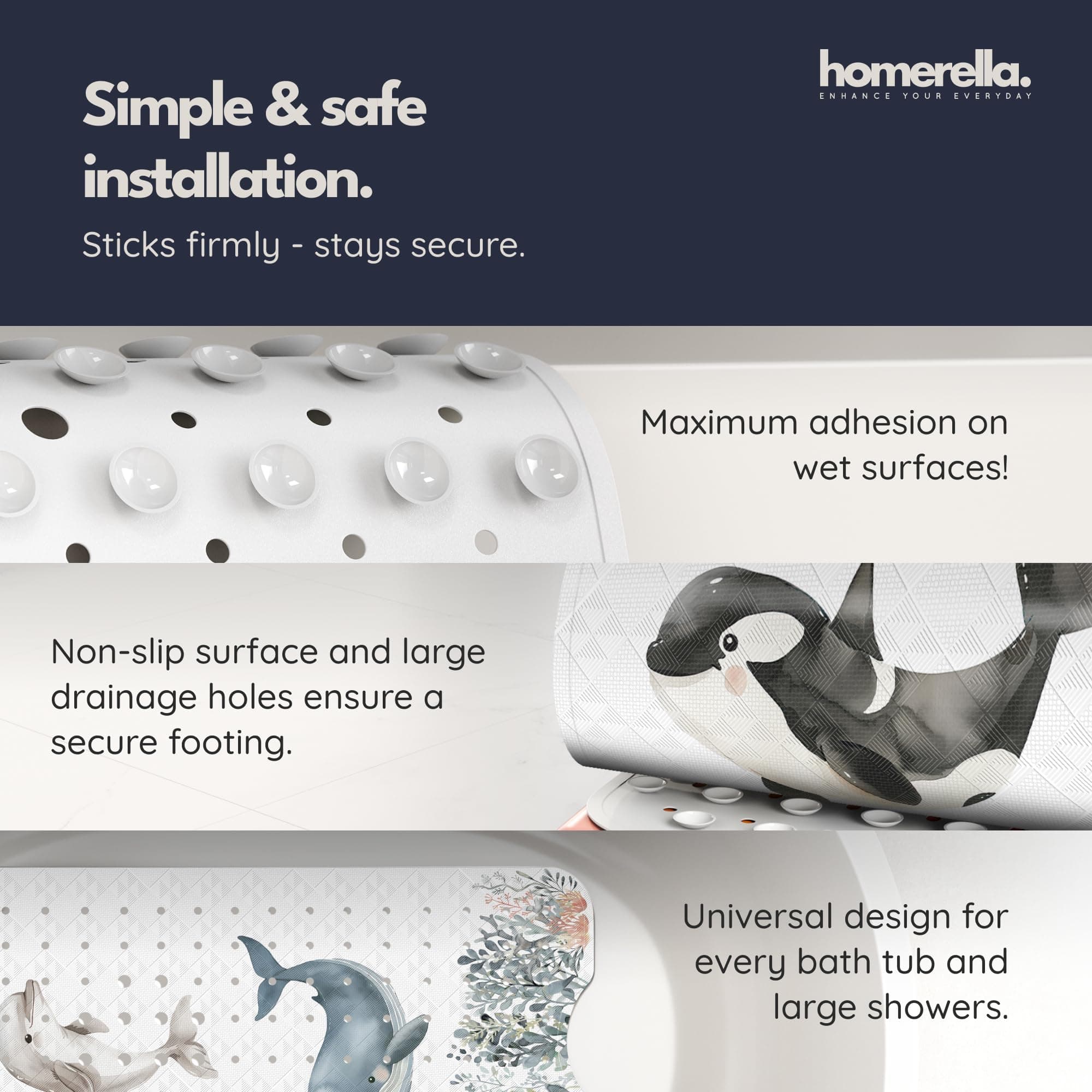 Homerella Bath Mat Non Slip Anti Mold Kids 40x16 BPA Free Washable Shower Mat wi - Thumbnail 4