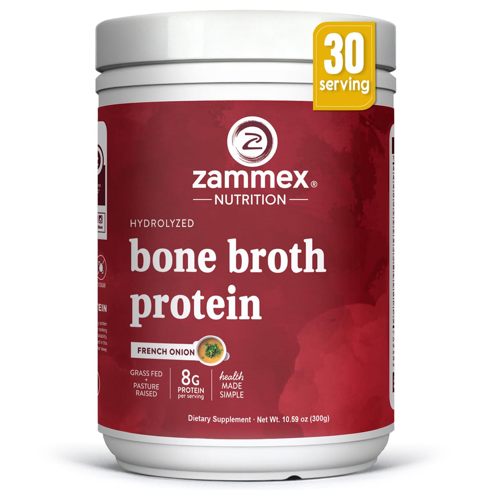 Zammex Beef Bone Broth Protein Powder - Grass-Fed Hydrolyzed Collagen, Supports - Image 1