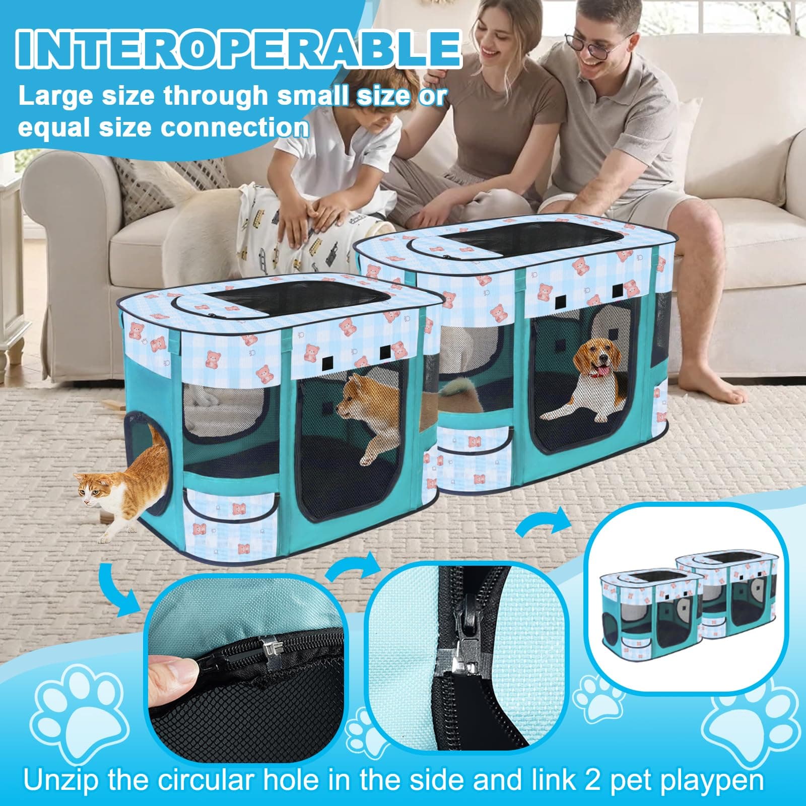 Foldable Dog Playpen Indoor,Expandable Puppy Playpen,Portable Pet Playpen for Sm - Thumbnail 4