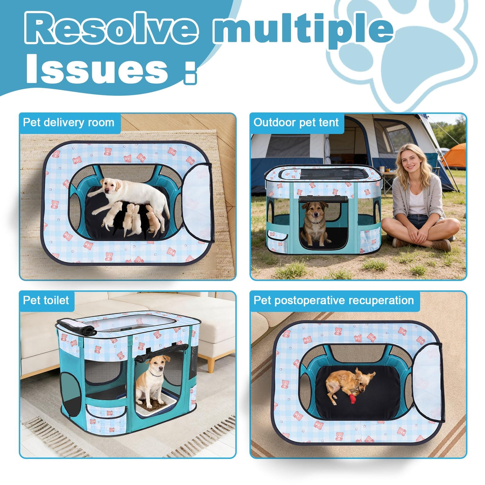 Foldable Dog Playpen Indoor,Expandable Puppy Playpen,Portable Pet Playpen for Sm - Thumbnail 3