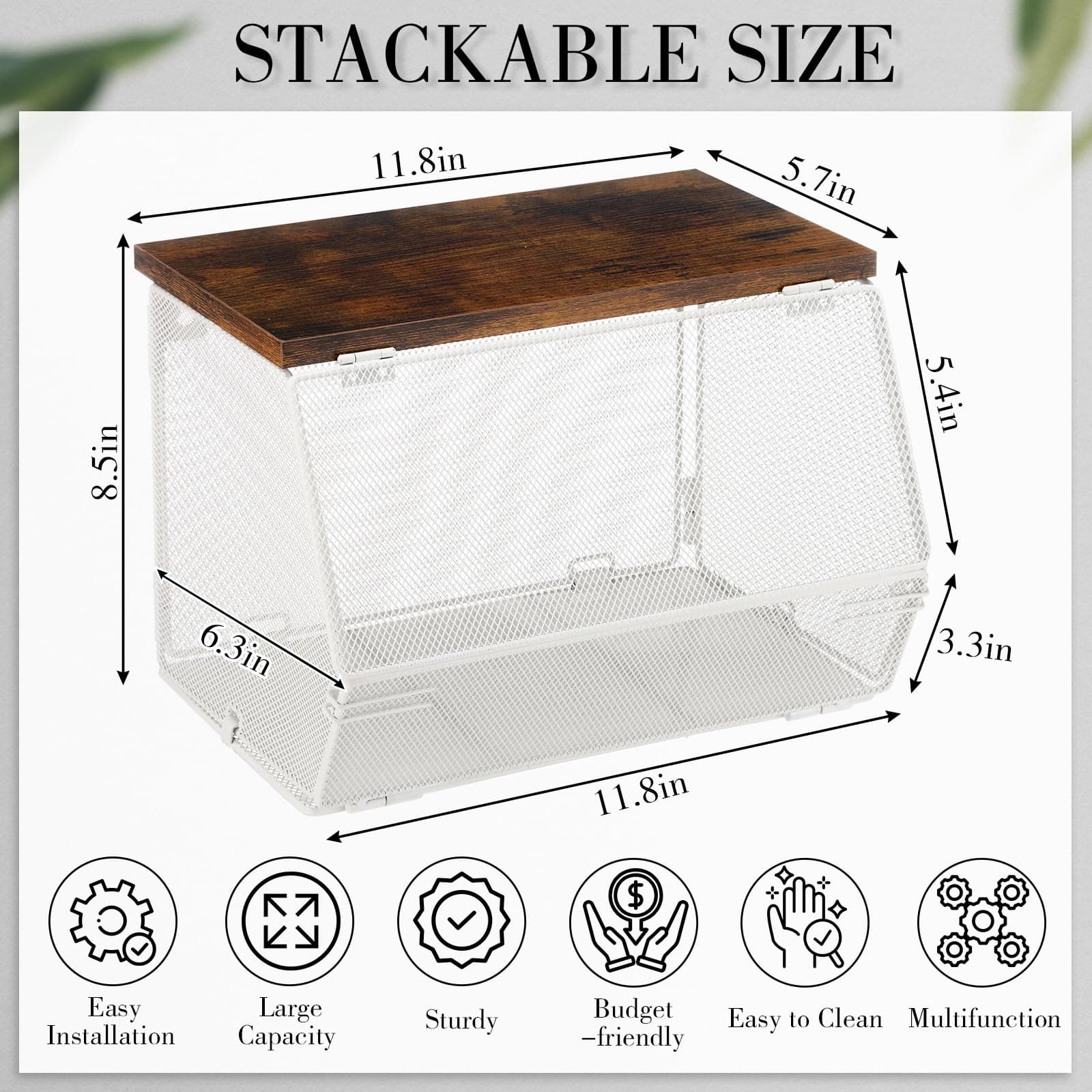 Teenyyou 2 Pcs Stackable Mesh Fruit Basket with Lid Wall Produce Vegetable Stora - Thumbnail 3