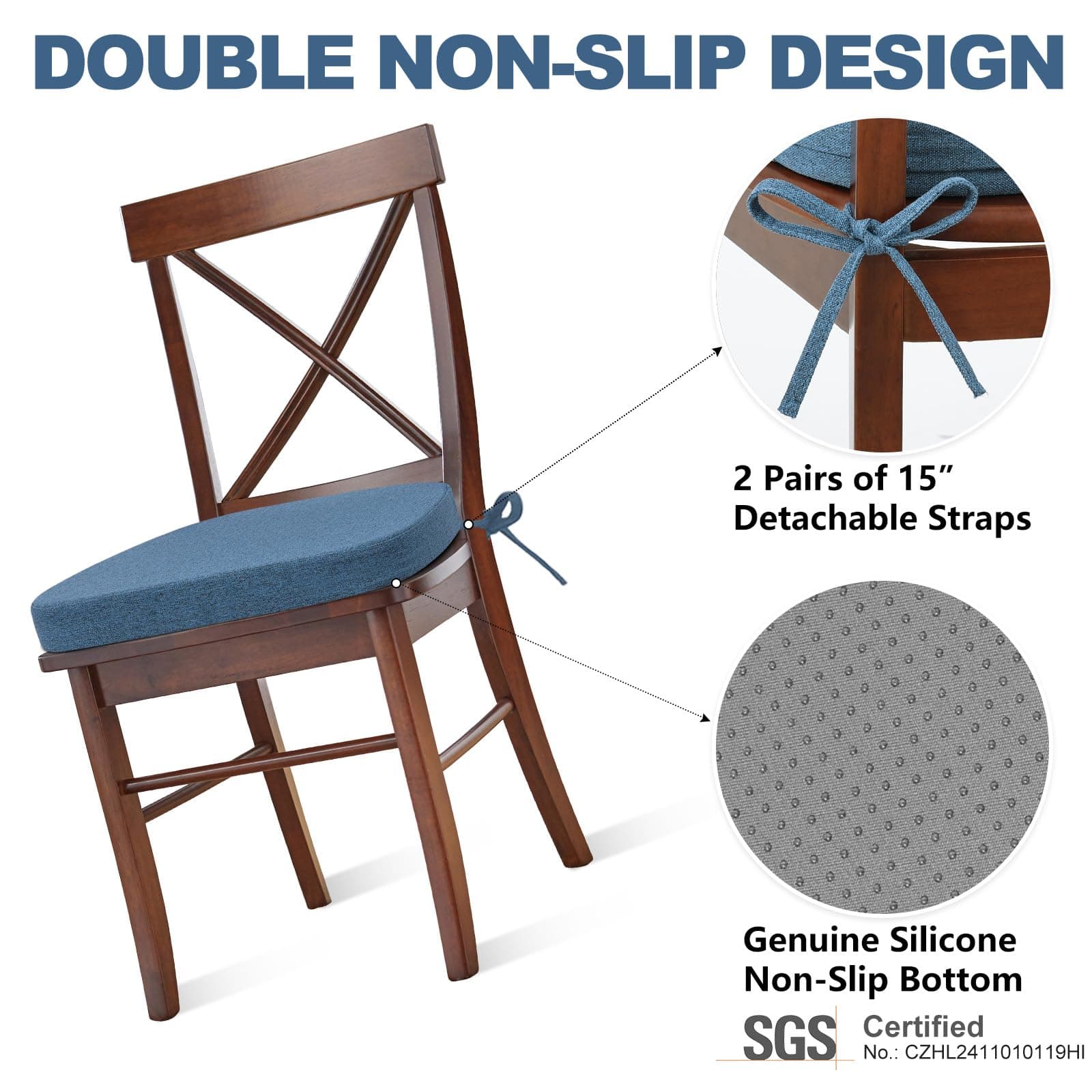 Shinnwa Chair Pads for Dining Chairs Set of 4 Non-Slip Kitchen Chair Cushions De - Thumbnail 6