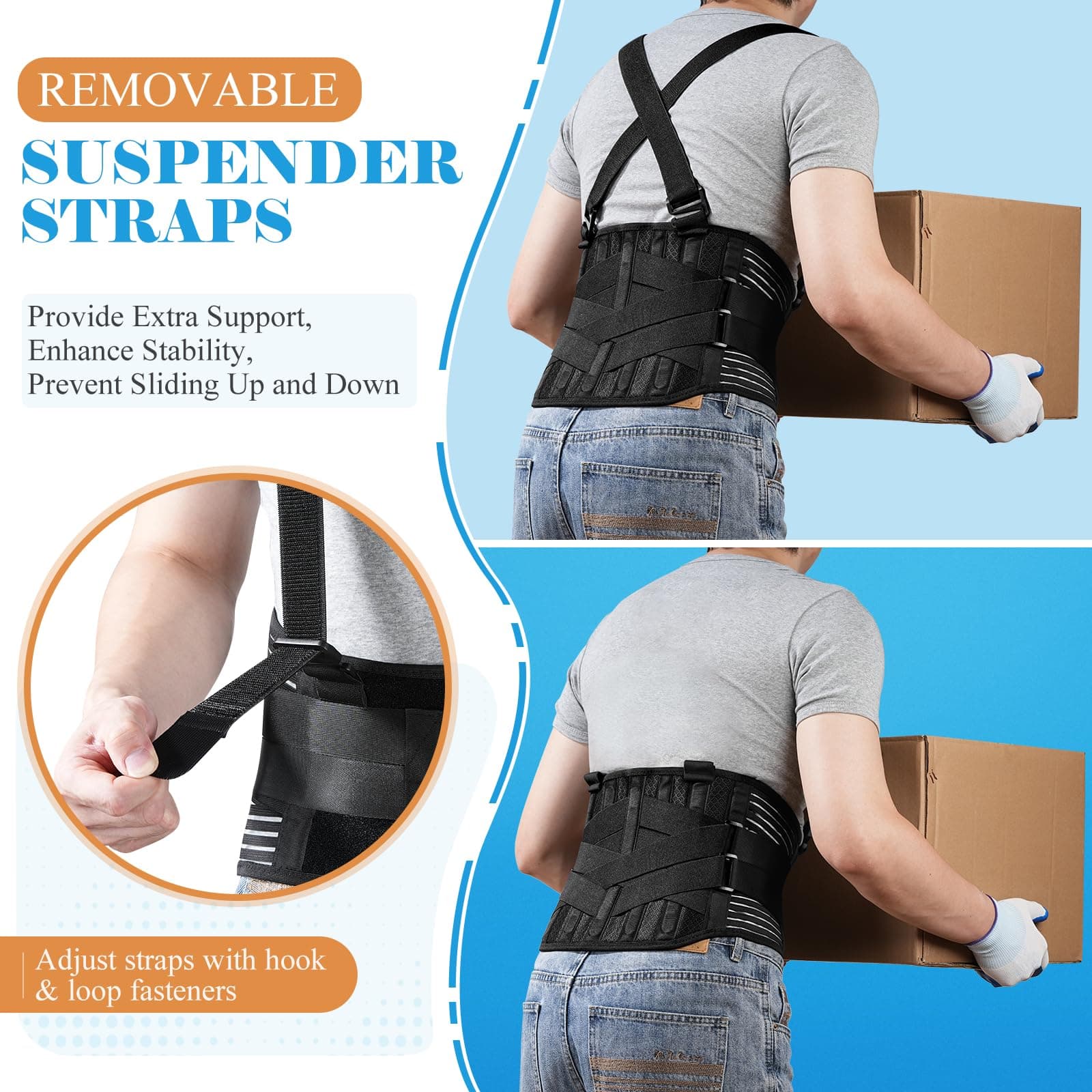 KOPUREY Work Back Brace with 2 Removable Suspender Shoulder Straps for Heavy Lif - Thumbnail 2