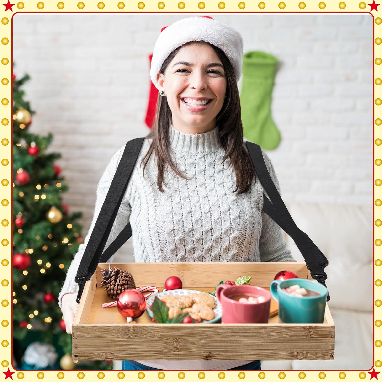 Wooden Snack Trays with Strap 15 x 11 x 2 Inch Movie Night Party Serving Trays U - Thumbnail 7