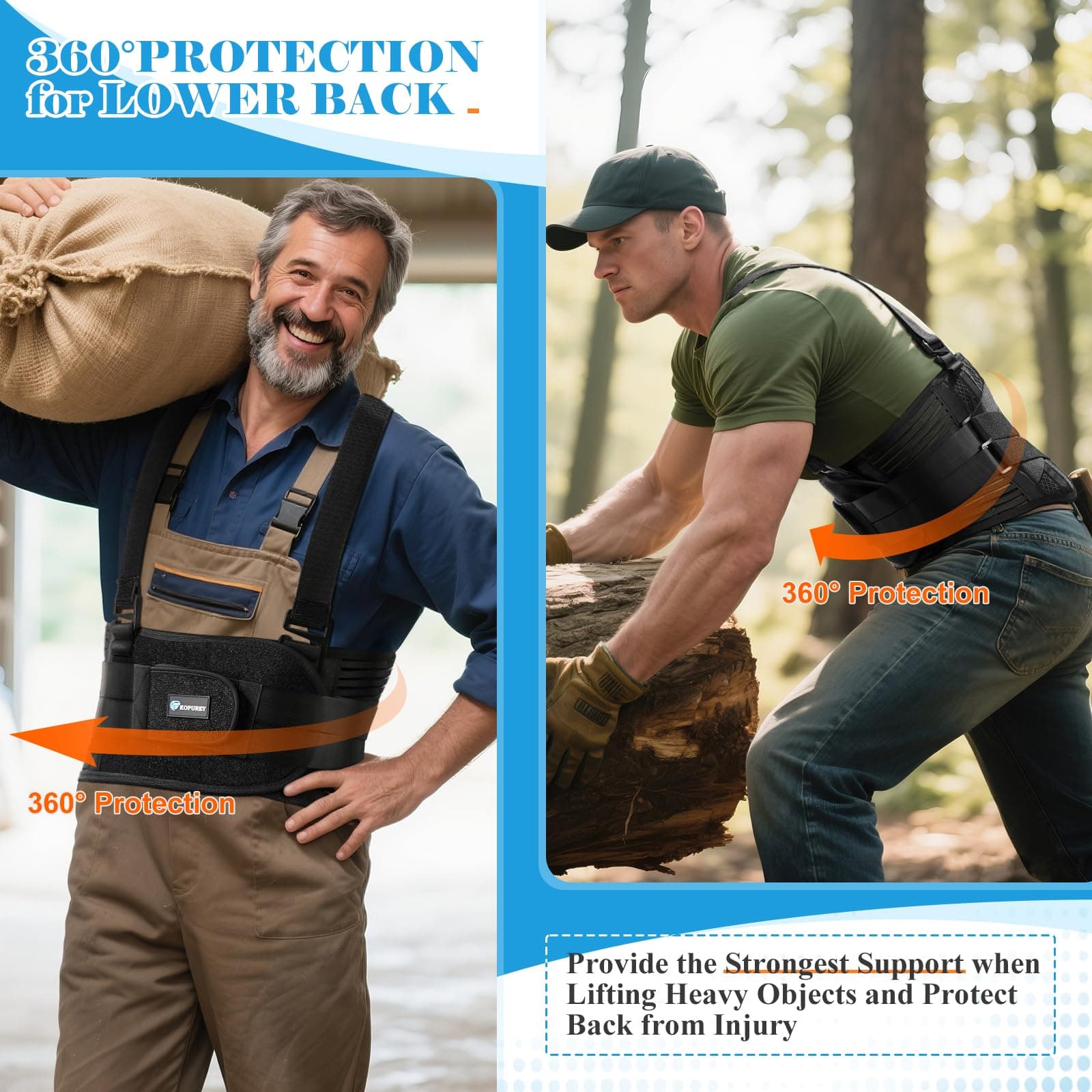 KOPUREY Work Back Brace with 2 Removable Suspender Shoulder Straps for Heavy Lif - Thumbnail 5
