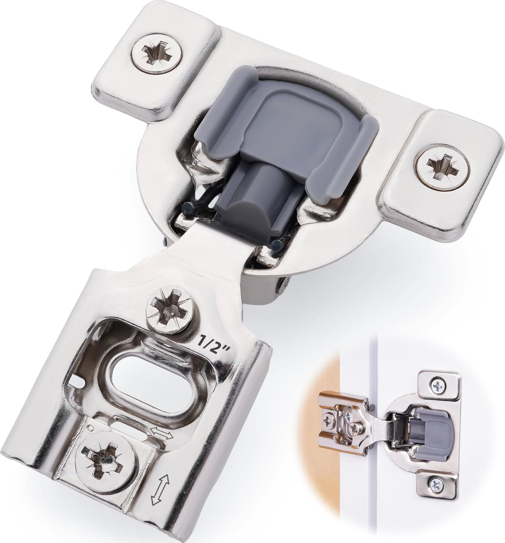 DecoBasics 50 Pack 1/2" Overlay Soft Close Cabinet Hinges Stainless Steel Self C - Image 1