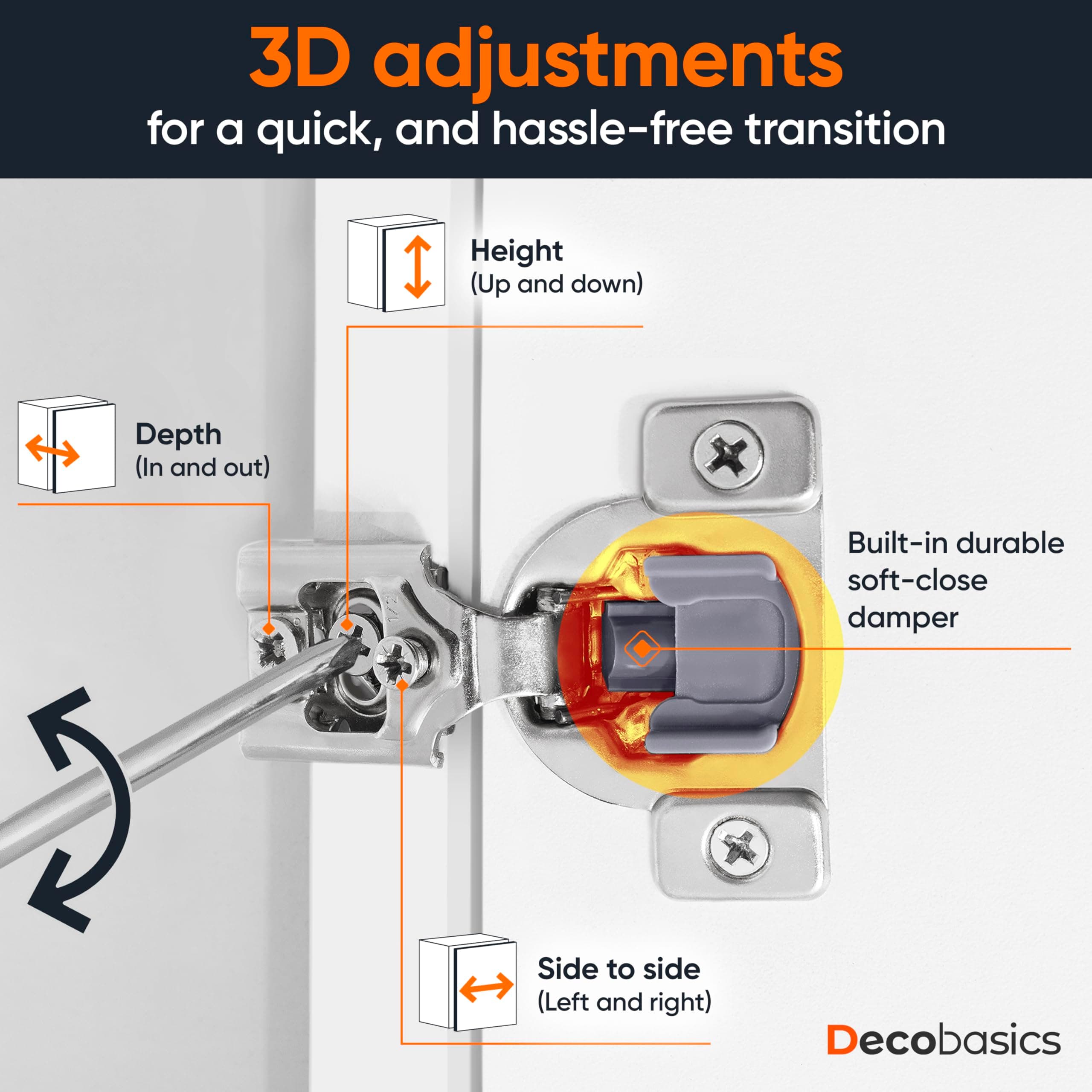 DecoBasics 50 Pack 1/2" Overlay Soft Close Cabinet Hinges Stainless Steel Self C - Thumbnail 4