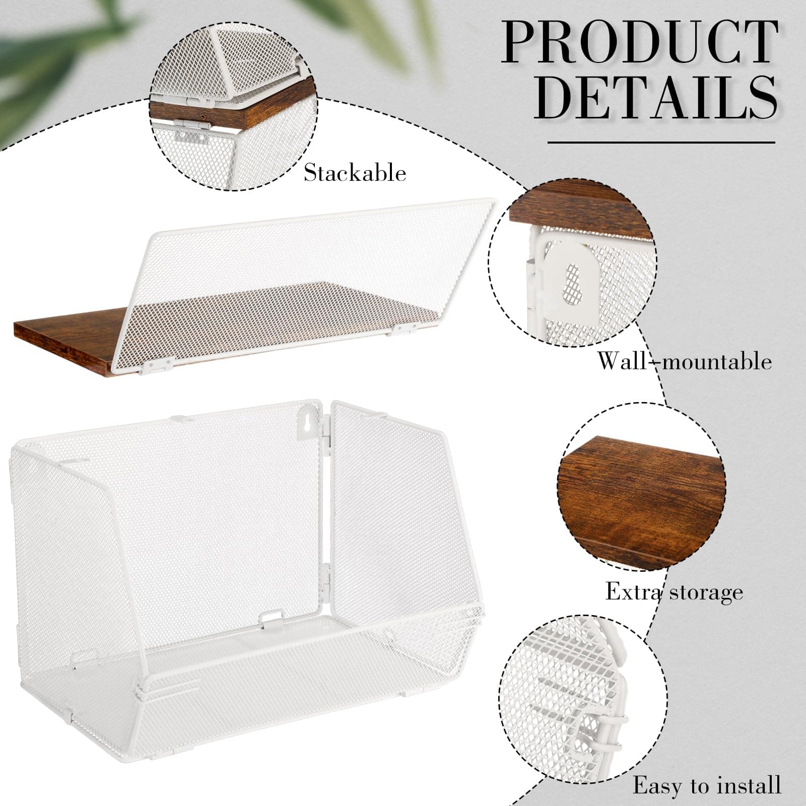 Teenyyou 2 Pcs Stackable Mesh Fruit Basket with Lid Wall Produce Vegetable Stora - Thumbnail 4