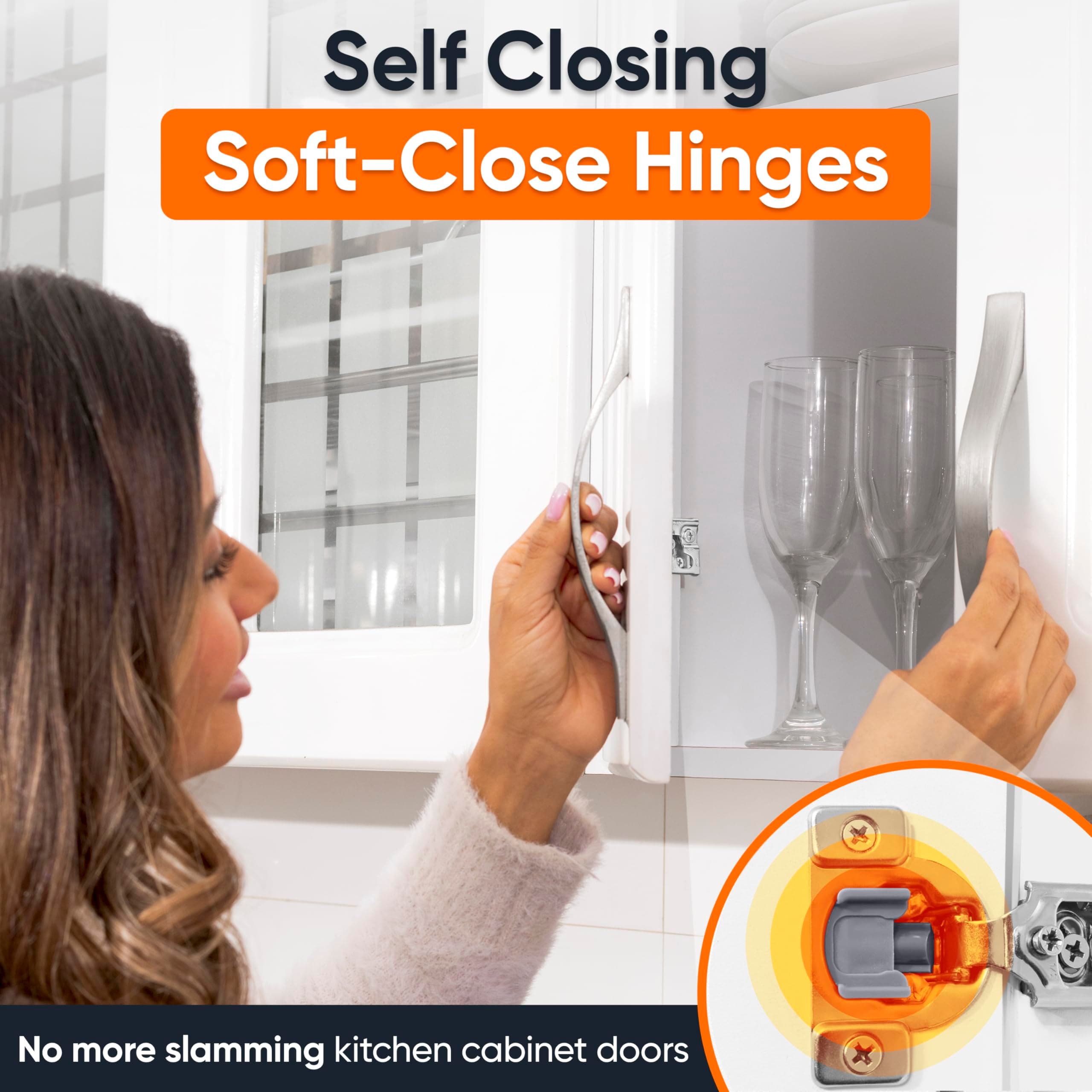 DecoBasics 50 Pack 1/2" Overlay Soft Close Cabinet Hinges Stainless Steel Self C - Thumbnail 3