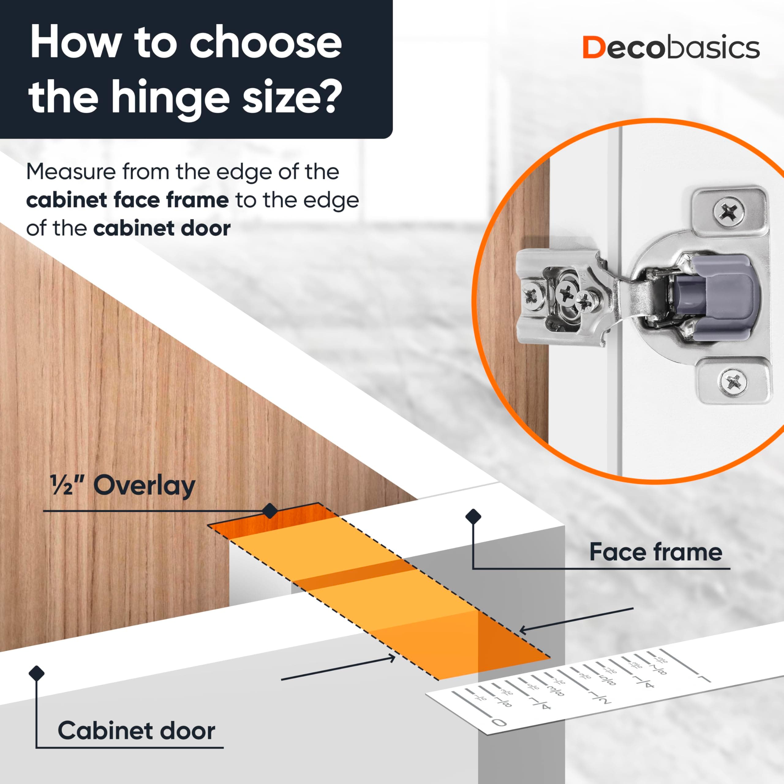 DecoBasics 50 Pack 1/2" Overlay Soft Close Cabinet Hinges Stainless Steel Self C - Thumbnail 8