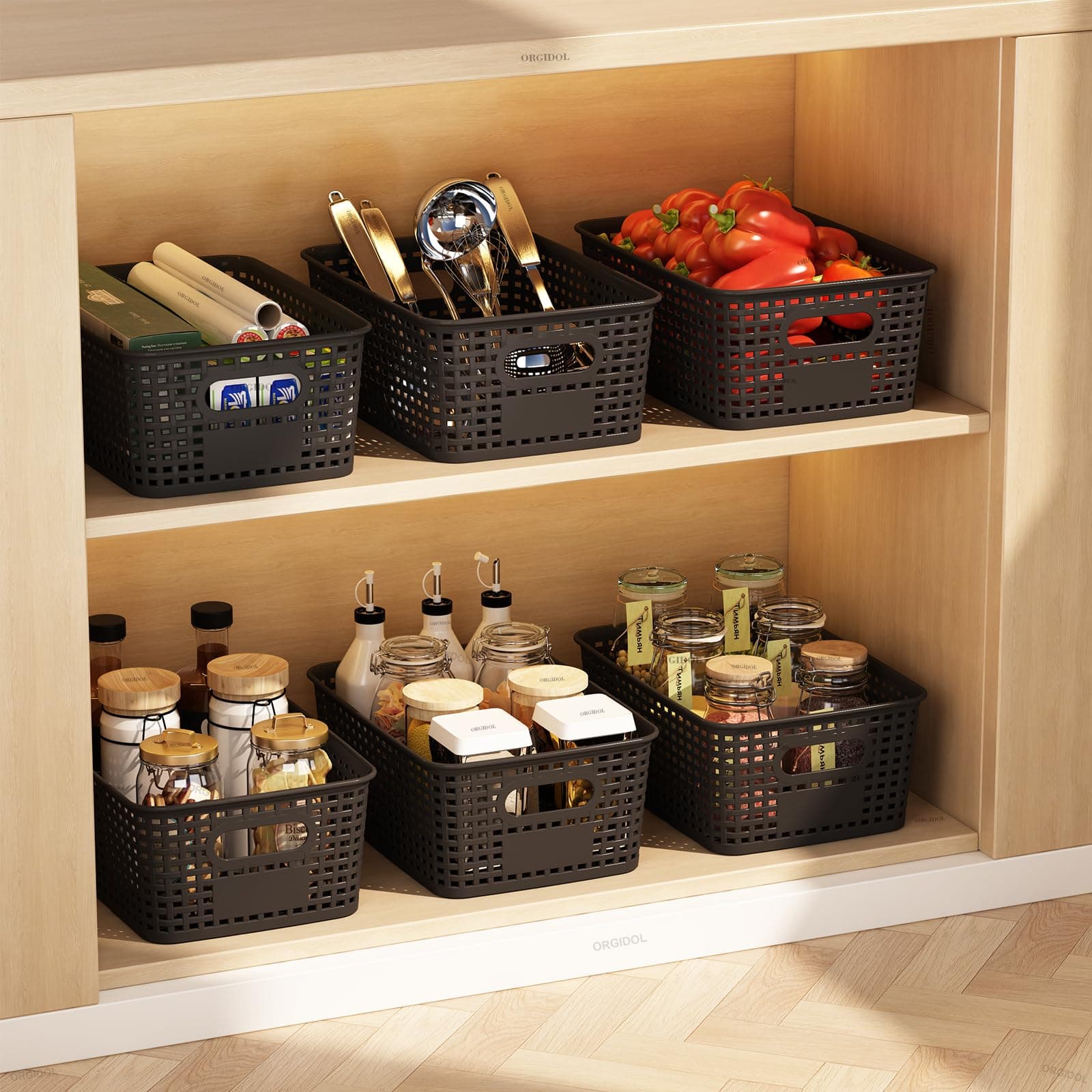 ORGIDOL Plastic Storage Basket with Lids 12 Pack Stackable Black Storage Bins Co - Thumbnail 8