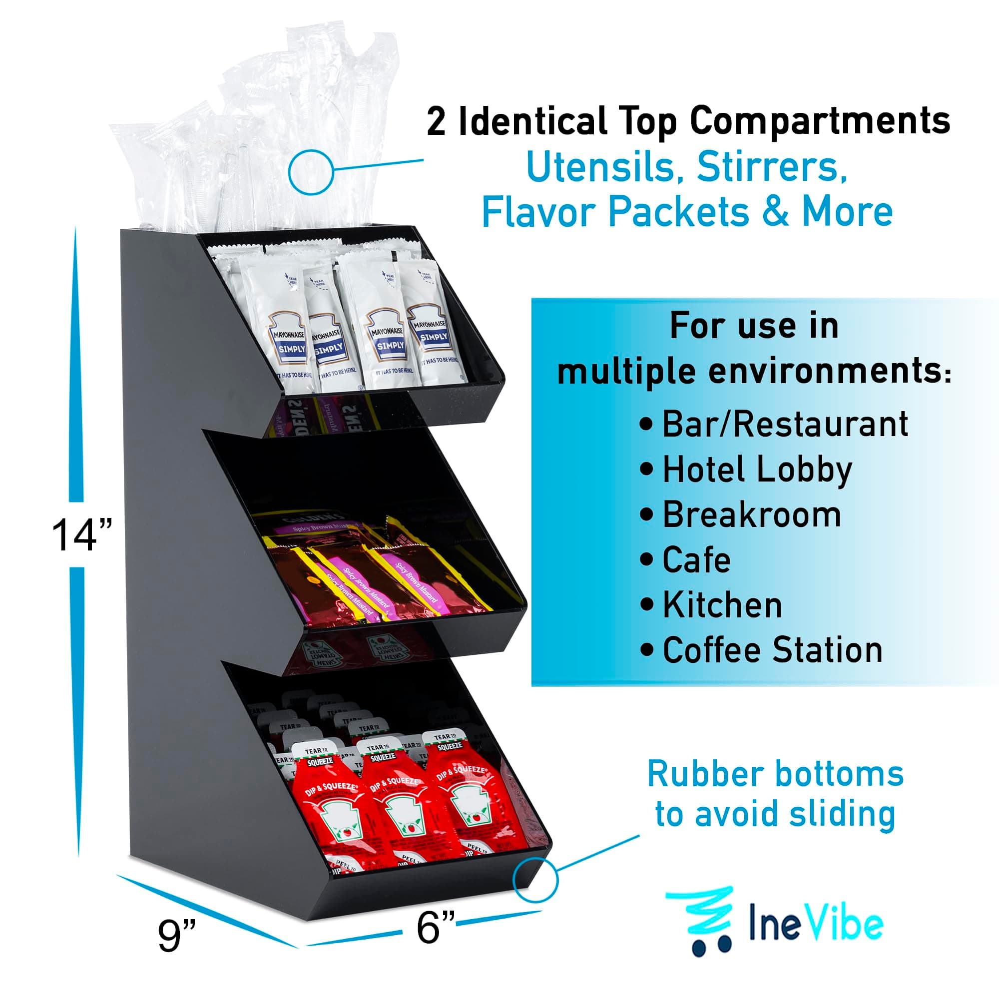 Inevibe Condiment Holder Stand - 3 Tier Compartment for Condiments, Sauce Packet - Thumbnail 3
