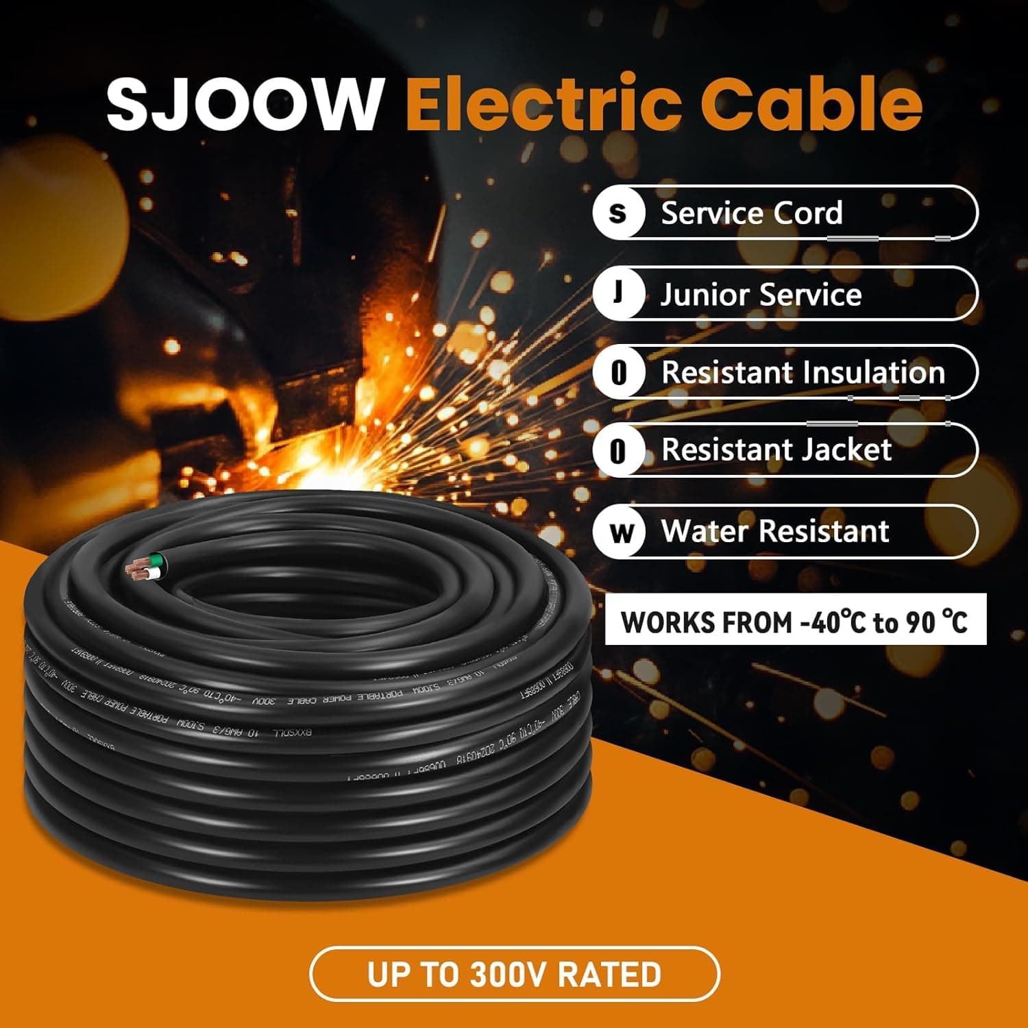 75FT 16 Gauge 3 Conductor Wire 16/3 SJOOW 300V Power Cable for Motor, Lights, Ch - Thumbnail 2