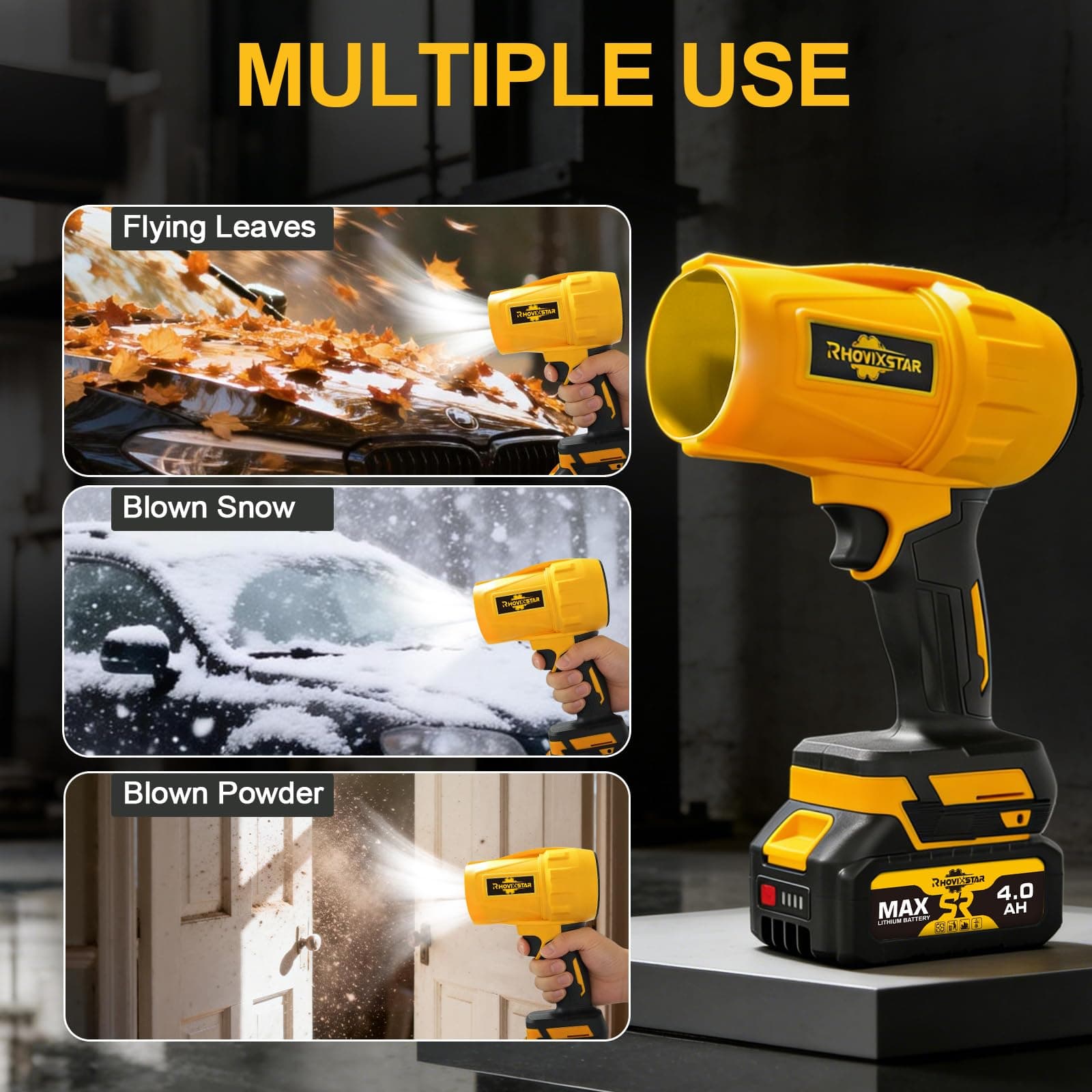 Cordless Leaf Blower Handheld, 21V Leaf Blower with 2×4.0Ah Batteries & 1 Fast C - Thumbnail 6