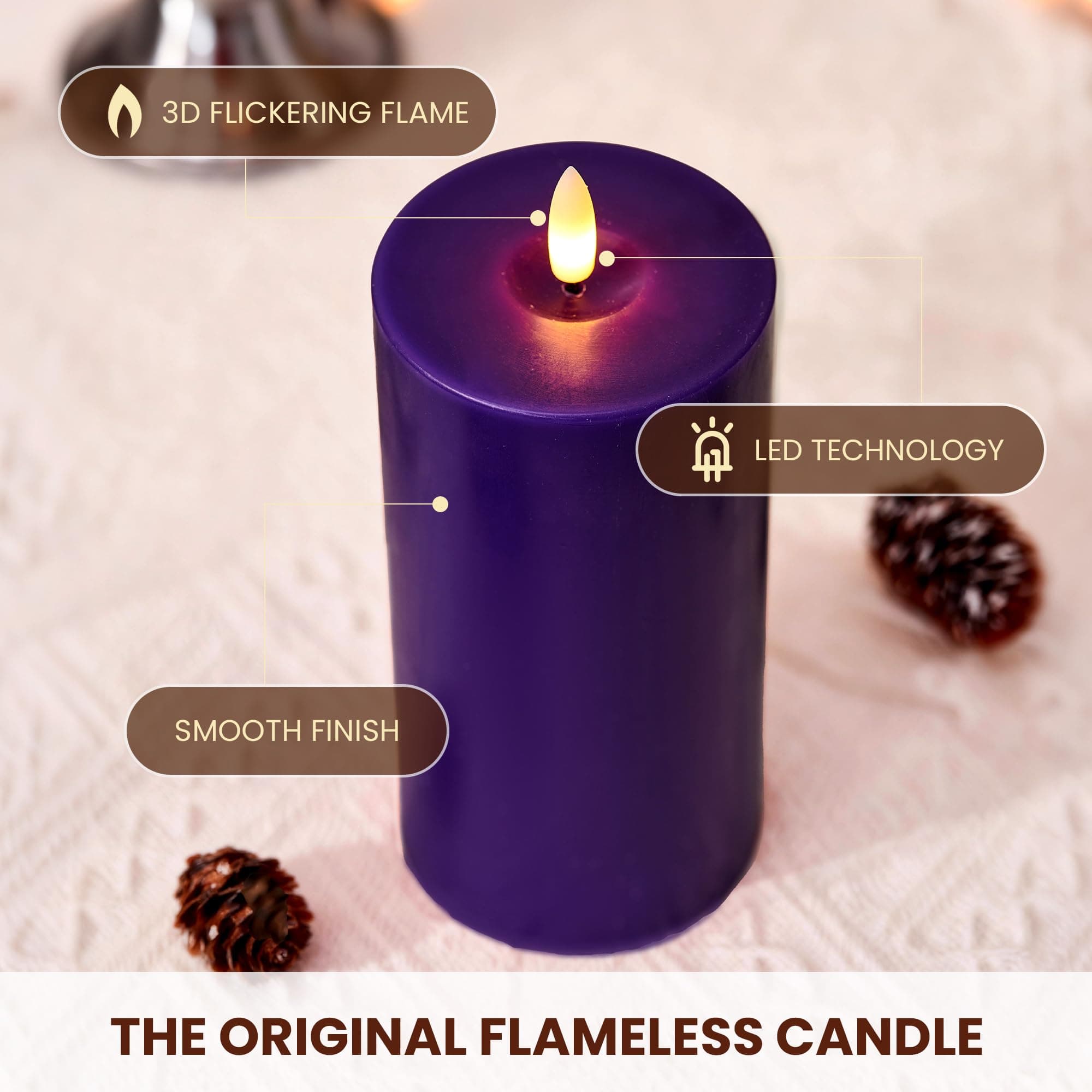 Velsyn Pillar Advent Candles Set of 5, Battery Operated Advent Candle Set with R - Thumbnail 8
