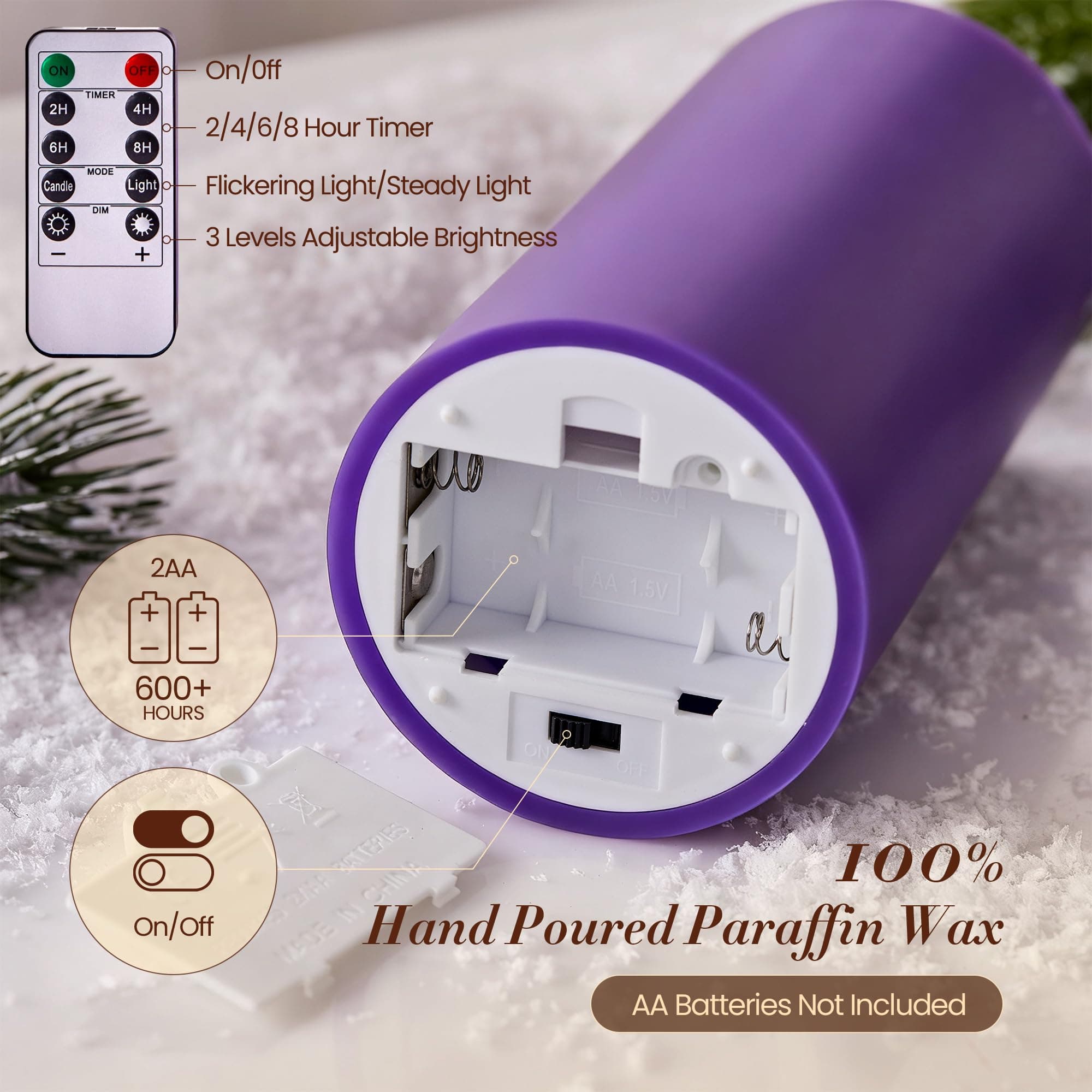 Velsyn Pillar Advent Candles Set of 5, Battery Operated Advent Candle Set with R - Thumbnail 6