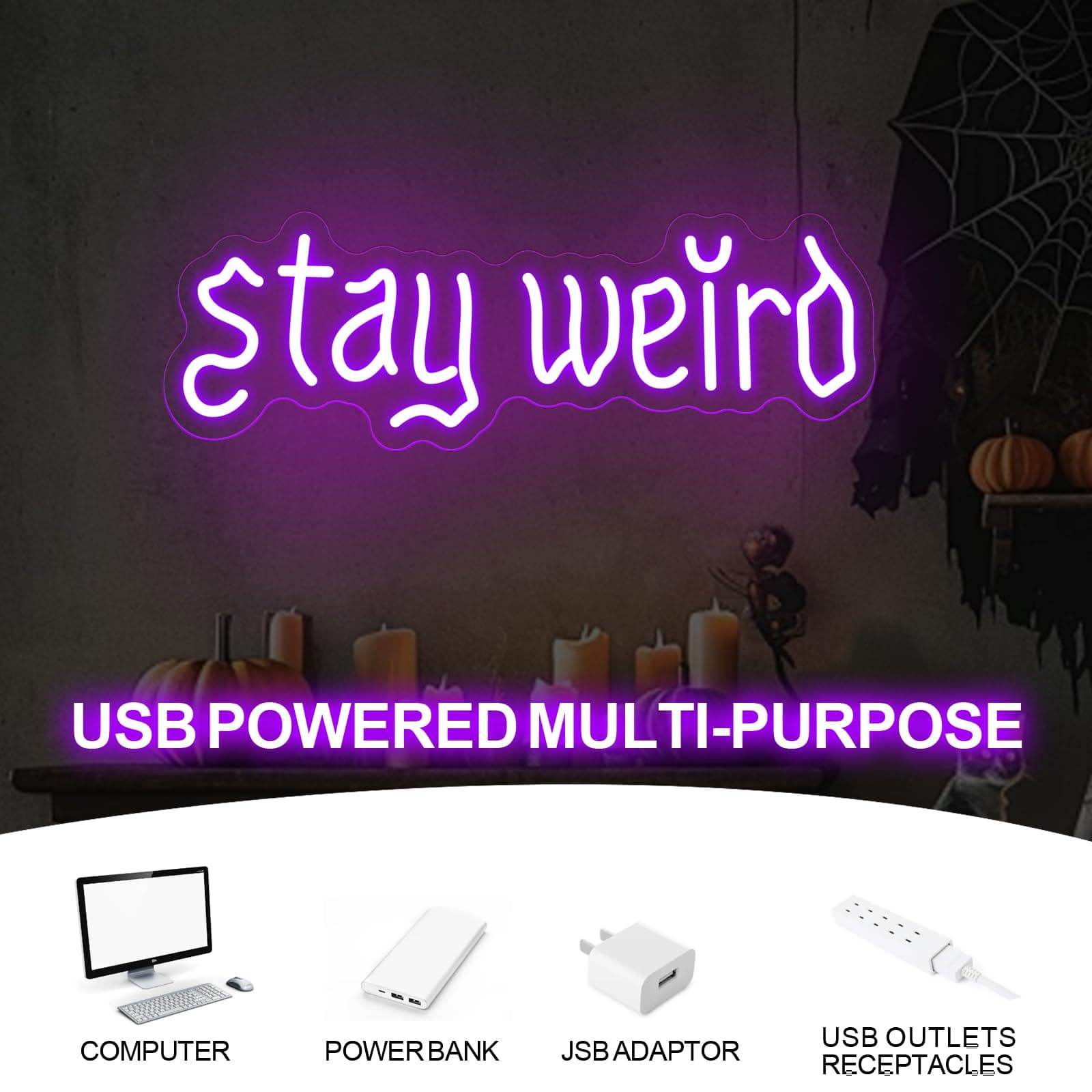 Stay Weird Neon Sign, Gothic Decor, Skeleton Hand Neon Sign, Vintage Font,Dark A - Thumbnail 5