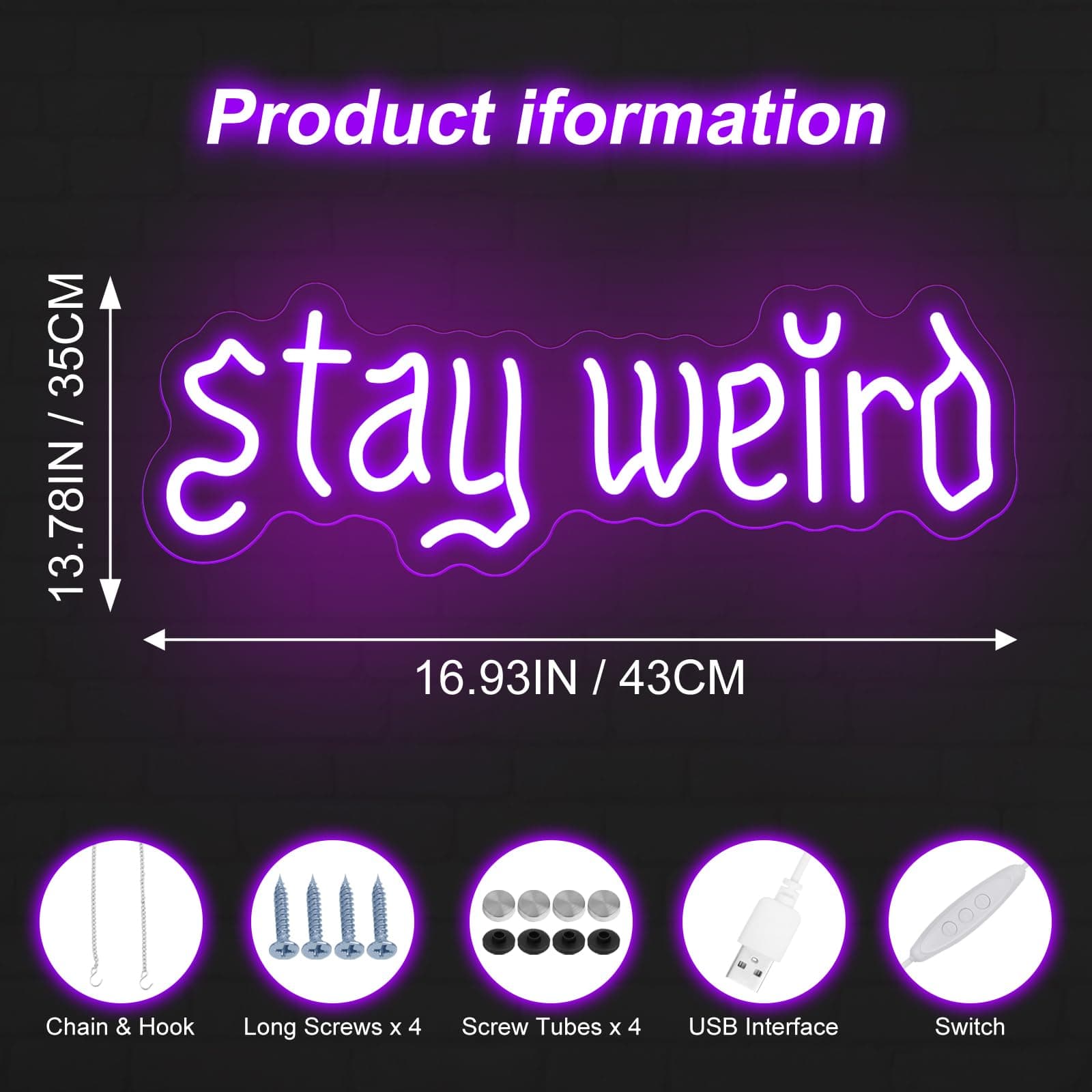 Stay Weird Neon Sign, Gothic Decor, Skeleton Hand Neon Sign, Vintage Font,Dark A - Thumbnail 3