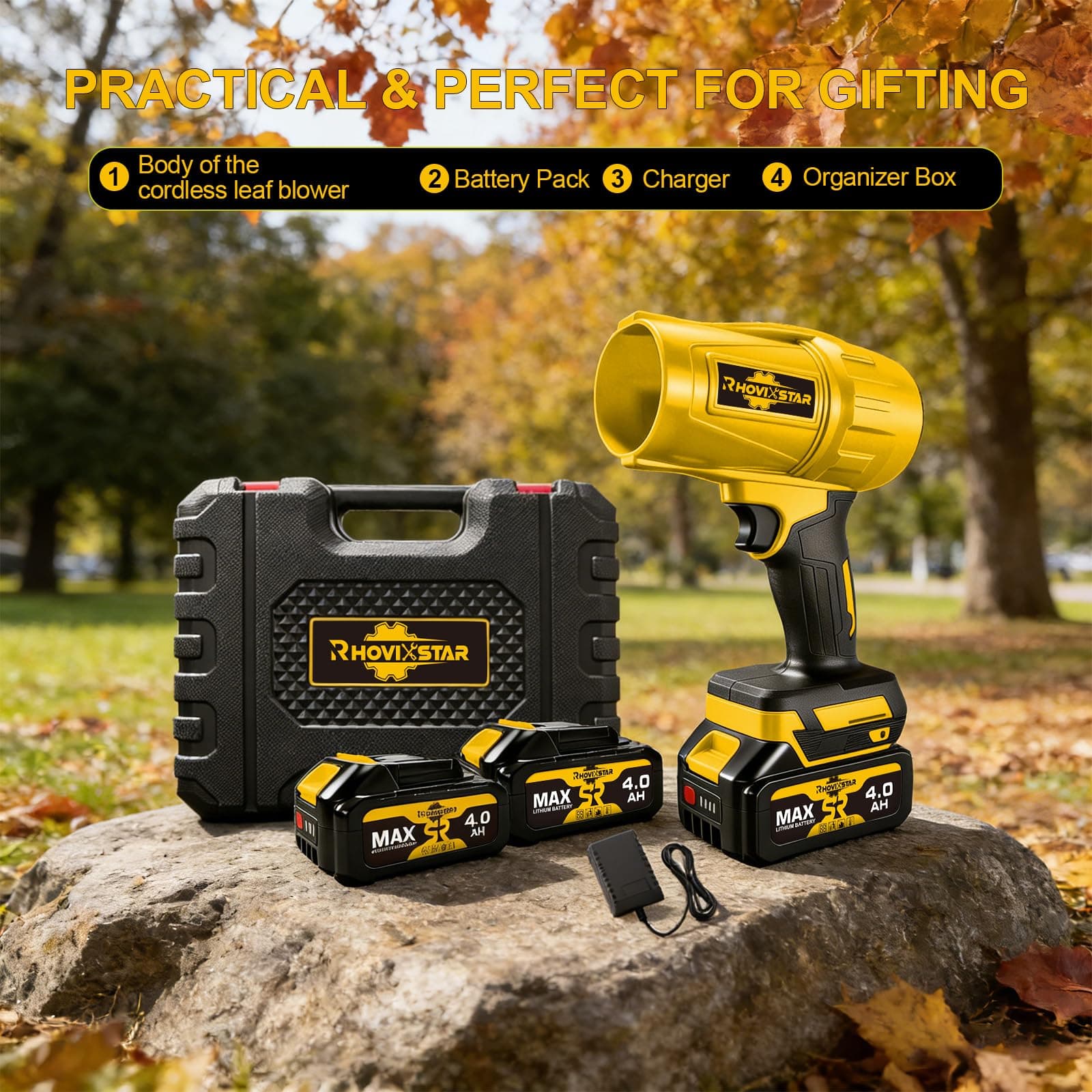 Cordless Leaf Blower Handheld, 21V Leaf Blower with 2×4.0Ah Batteries & 1 Fast C - Thumbnail 7